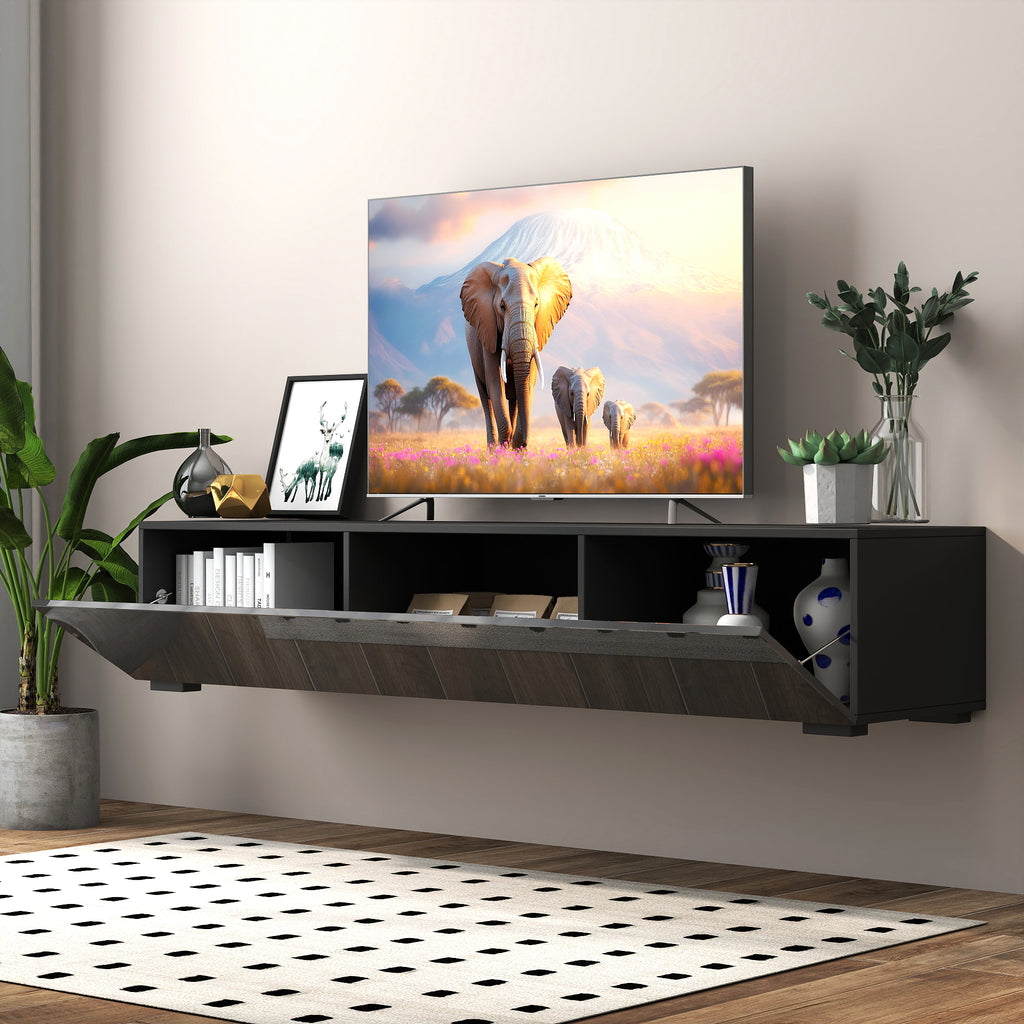 Modern Zwevend TV - meubel met Opbergruimte, 160cm, Zwart - Noventis Home