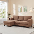 86'' L Shaped Couch With Armrest Organizer,3 Seats Sofas With Movable Ottoman,Comfy Sectional Sofa With Thick Cushion,Linen Sectional Couches For Living Room,Bedroom,Apartment,Brown - Noventis Home