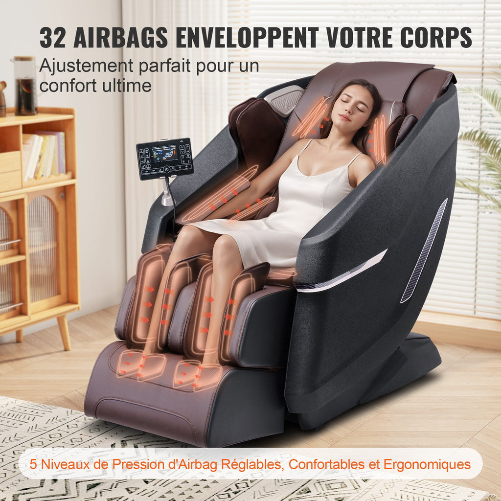 Massagestoel met Flexibele SL - Rail, 3D Shiatsu Ganglicchaamsmassage, Zwaartekrachtloosheid, 10 - 18 Automodi, Verwarming, Bluetooth, Luchtkussens en Touchscreen, 150kg - Noventis Home