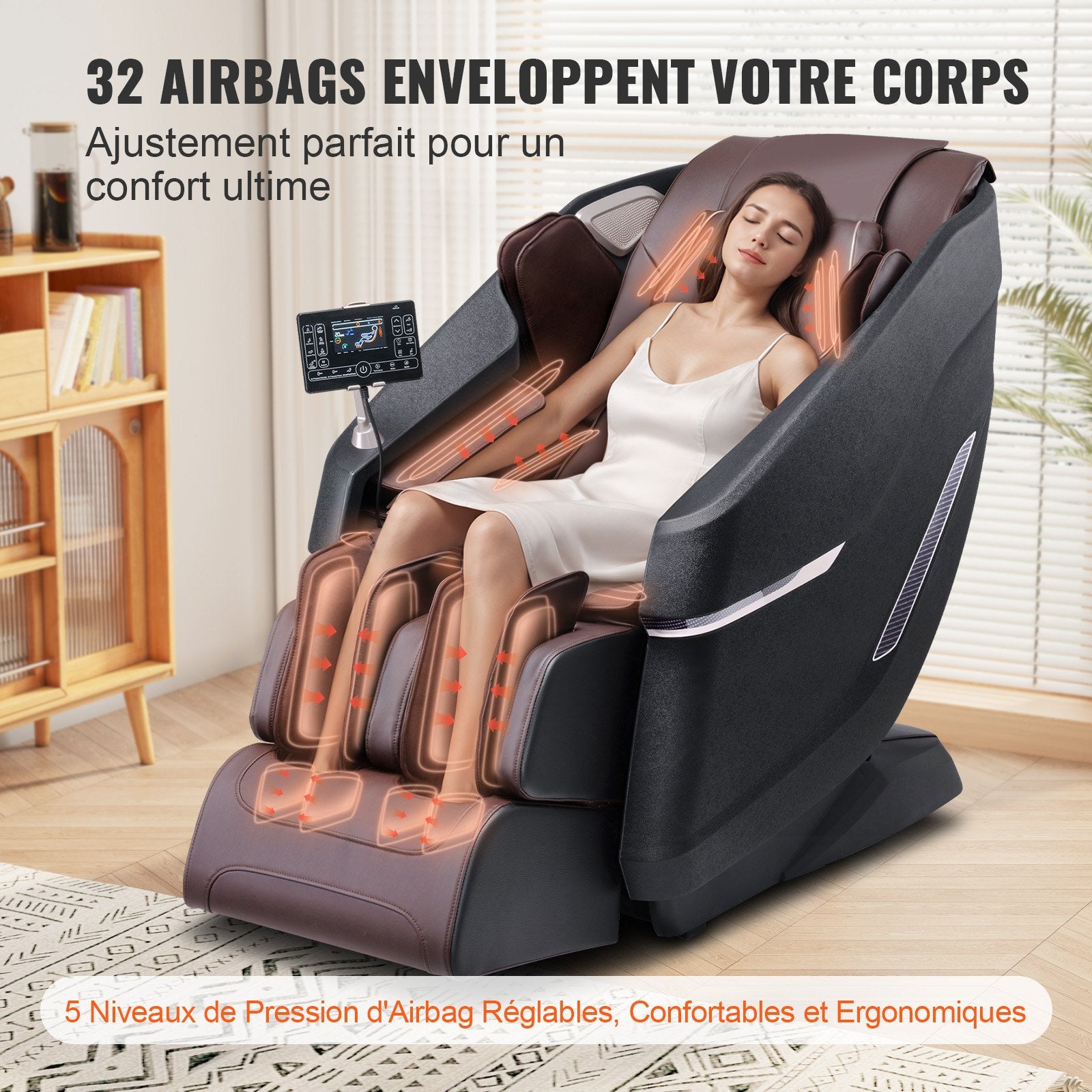 Massagestoel met Flexibele SL - Rail, 3D Shiatsu Ganglicchaamsmassage, Zwaartekrachtloosheid, 10 - 18 Automodi, Verwarming, Bluetooth, Luchtkussens en Touchscreen, 150kg - Noventis Home