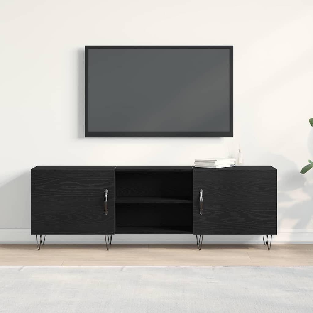 TV - meubel 150cm, Zwart Eiken Look, Houtcomposiet met Meerdere Opbergvakken - Noventis Home
