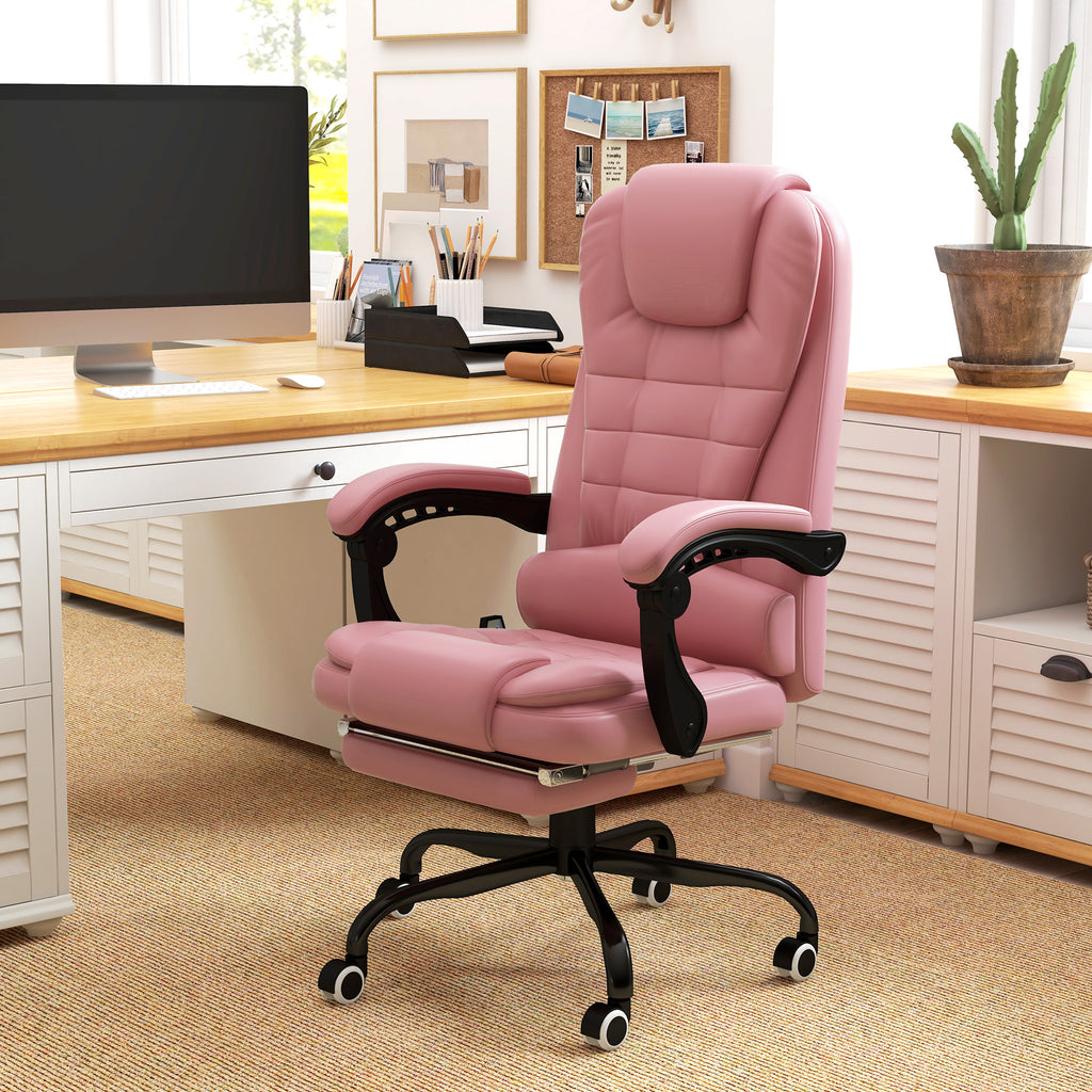 7 - Point Vibrating Massage Office Chair High Back Massaging Office Desk Chair with Lumbar Support, Footrest, Pink - Noventis Home