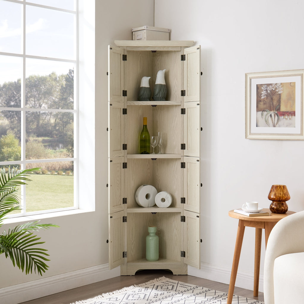 4 - Tier 72 Corner Kitchen Pantry Storage Cabinet With 8 Doors Tall Storage Cabinet, Corner Cabinet And Shelves, Home Farmhouse Bookshelf Cabinet For Bathroom, Living Room, Kitchen WHI - Noventis Home