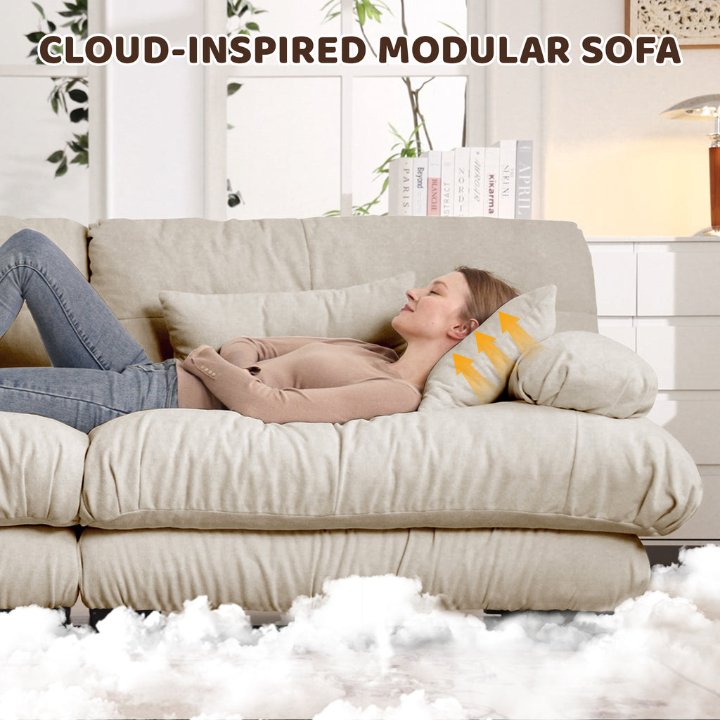 3 - Seater Sectional Sofa Modular Deep Seat Sofa Couch , Chenille Sofa Soft Comfy Upholstered Furniture For Living Room, Apartment, Studio, Office,Chenille Light Coffee - Noventis Home