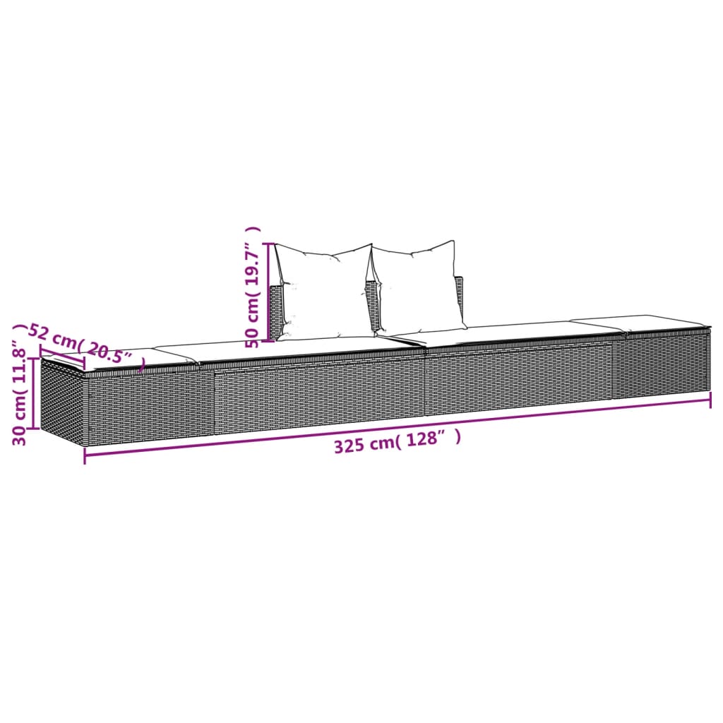 Dubbele Ligstoel met Kussens, Poly Rattan, voor Tuin en Terras - Noventis Home