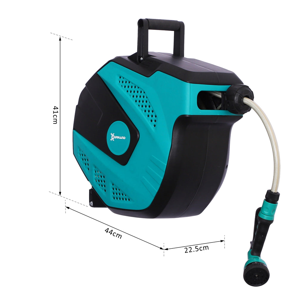 DURHAND 15m Garden Auto Hose Reel Wall Mounted Retractable 7 Patterns Spray Nozzle - Noventis Home