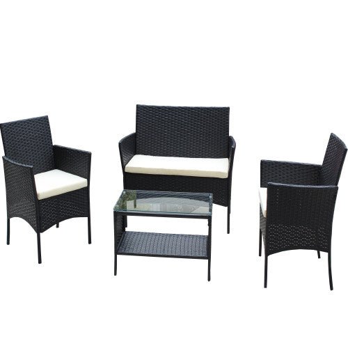 4 PC Rattan Patio Furniture Set Outdoor Patio Cushioned Seat Wicker Sofa Beige Cushion - Noventis Home