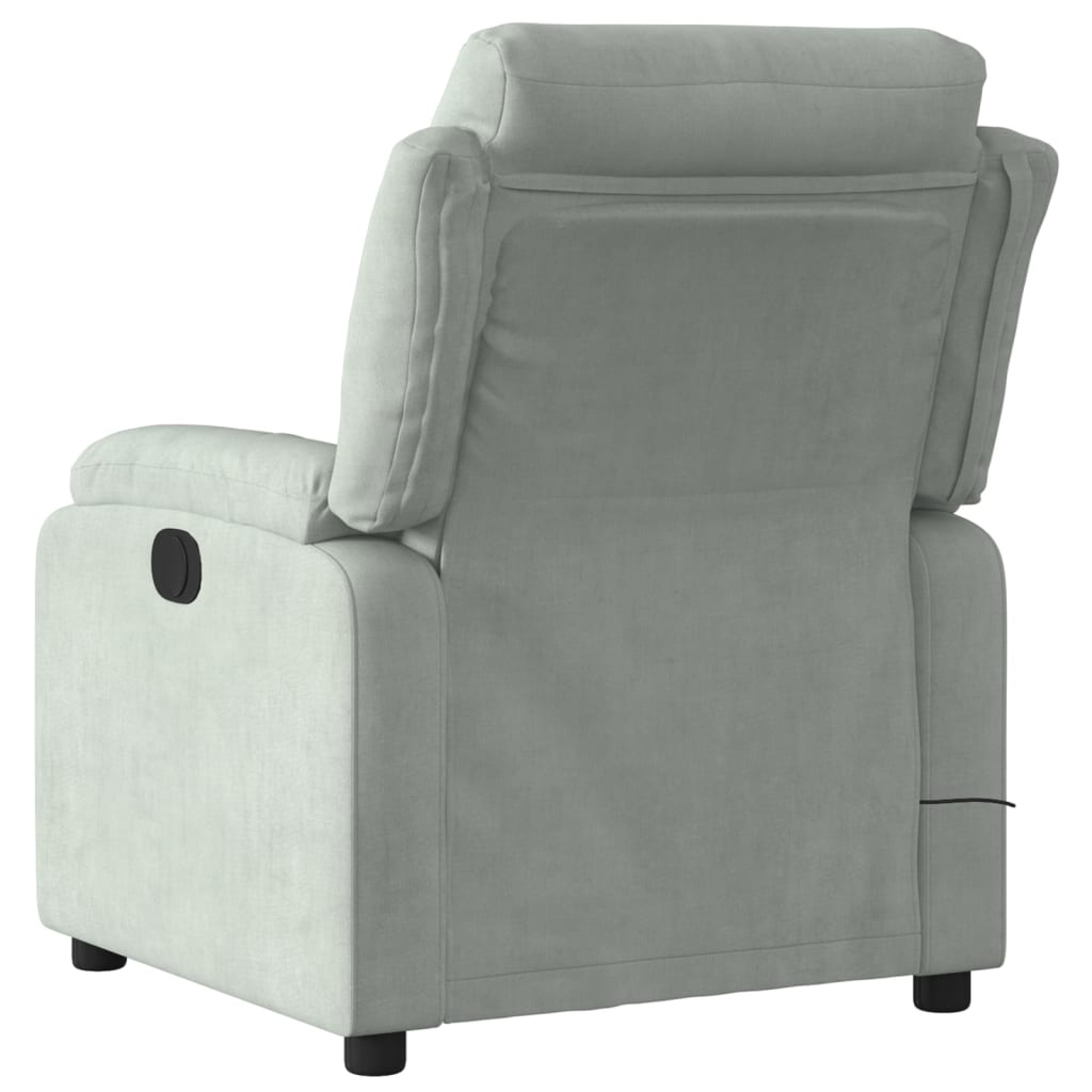 Massagestoel met Ligfunctie, Lichtgrijs Fluweel, 6 - punts Vibromassage, Max. 135° Kanteling - Noventis Home