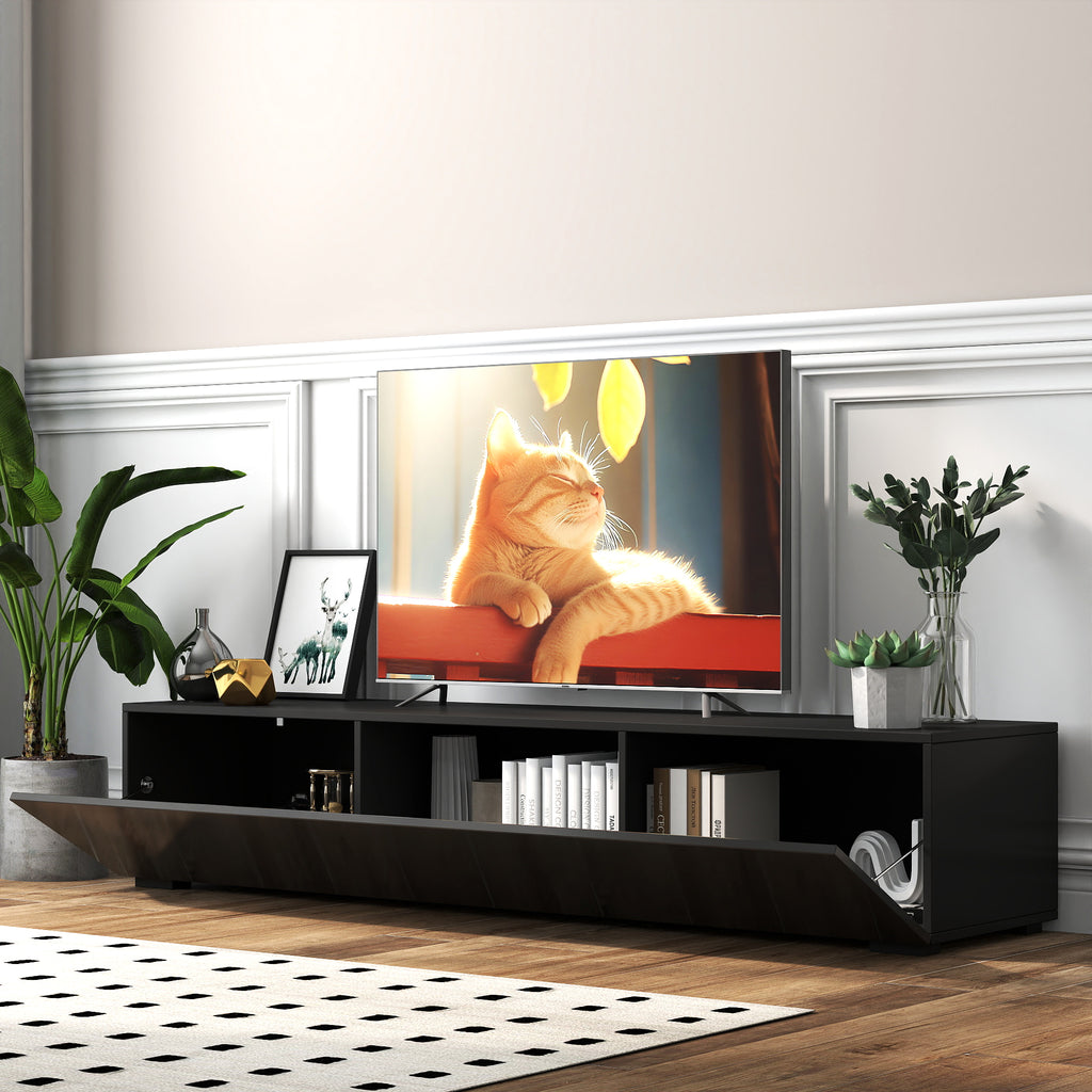 Modern Zwevend TV - meubel met Opbergruimte, 160cm, Zwart - Noventis Home