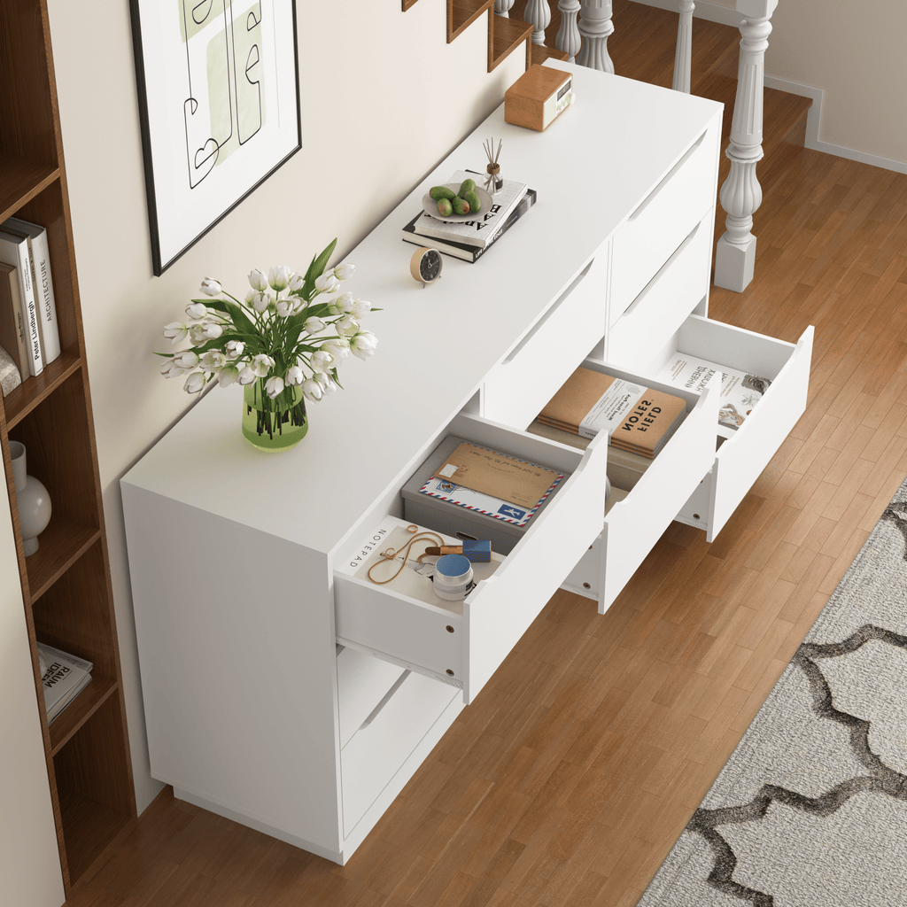 Ladekast met 9 Diepe Lades voor Slaapkamer, Grote Houten Commode, Modern Wit, voor Kledingkast en Woonkamer - Noventis Home