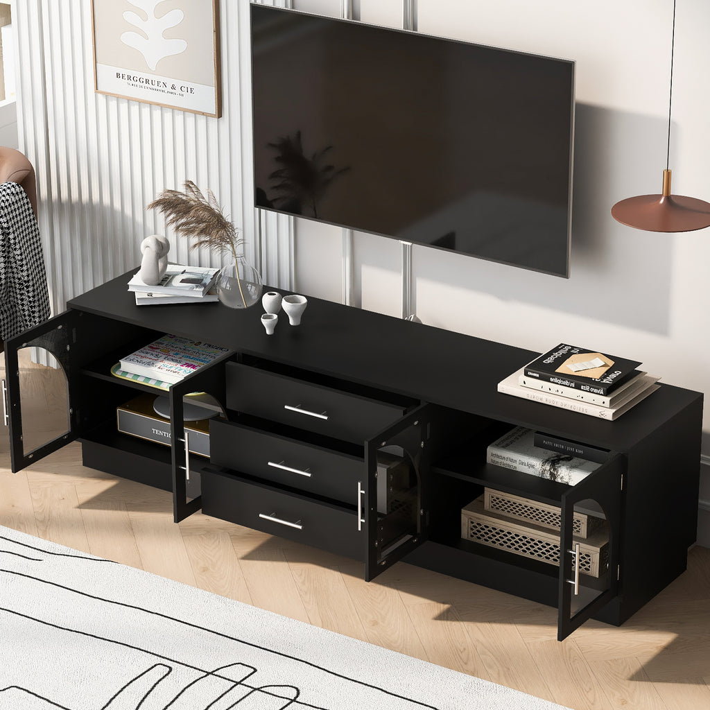 VIBE HAUS 68.9' Modern Minimalist TV Stand For TVs Up To 75 Inches, Entertainment Center Media Console Cabinet With Adjustable Shelves For Living Room - Noventis Home