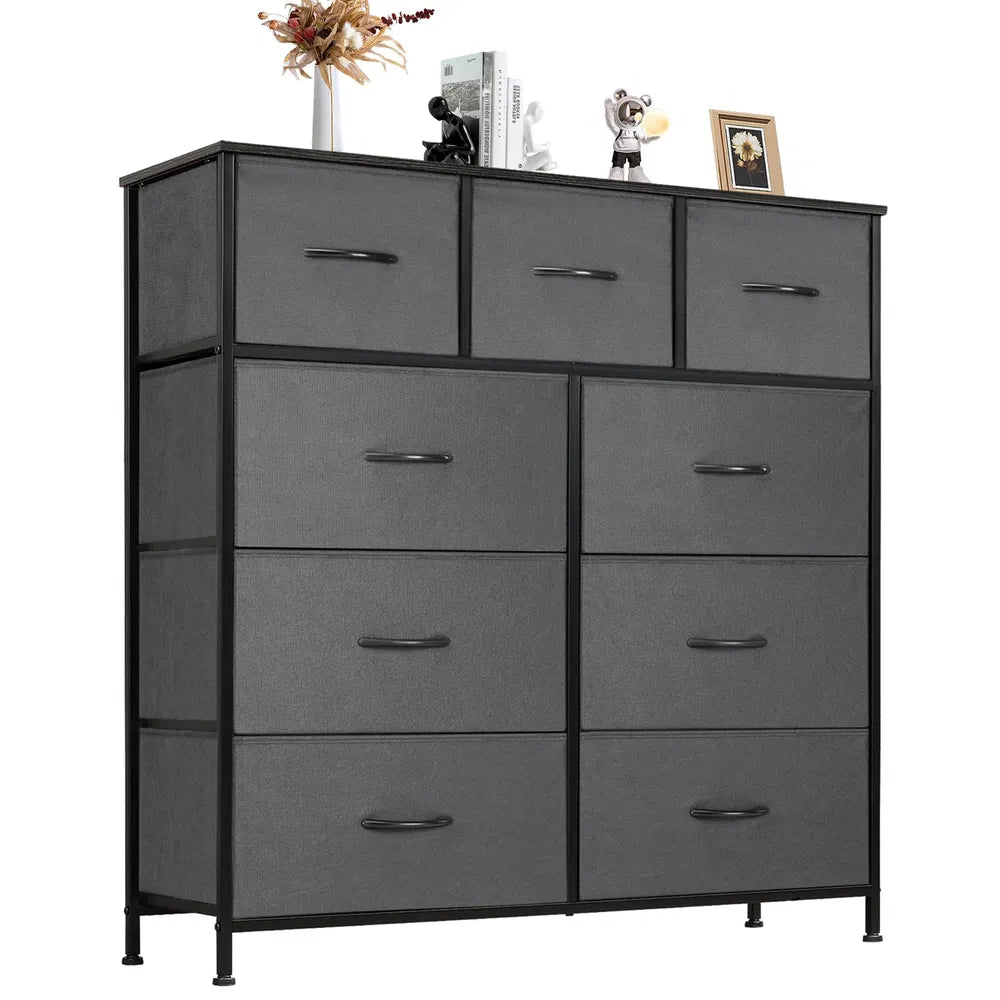 Dresser For Bedroom With 9 Fabric Storage Drawer Wardrobe Tall Chest Organizer Closet Adult&Kids Clothes Cabinet Furniture - Noventis Home