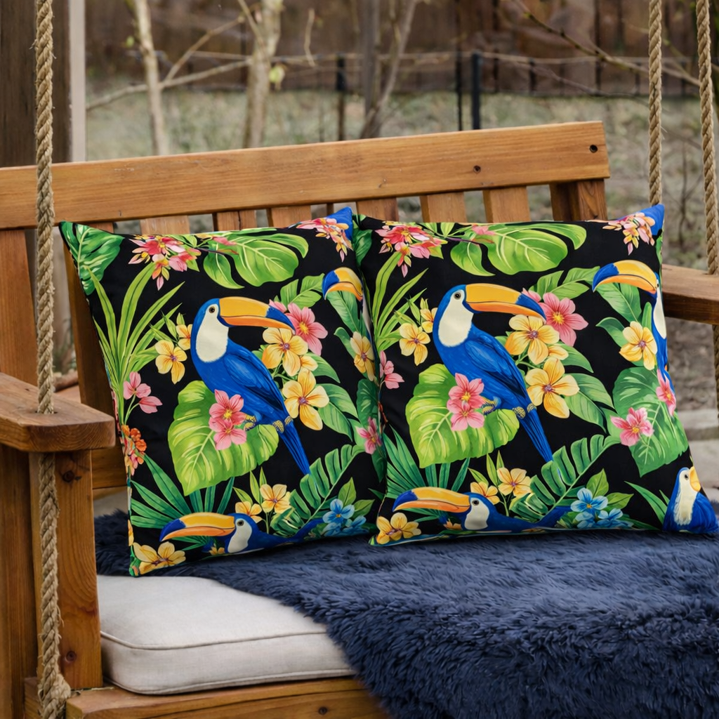 2 Pack Outdoor Throw Pillows, Waterproof & Fade - Resistant Patio Cushions For Garden, Porch, Poolside Furniture - Soft & Comfortable Decorative Pillow Covers 18x18 Inch,Rich Forest Green - Noventis Home