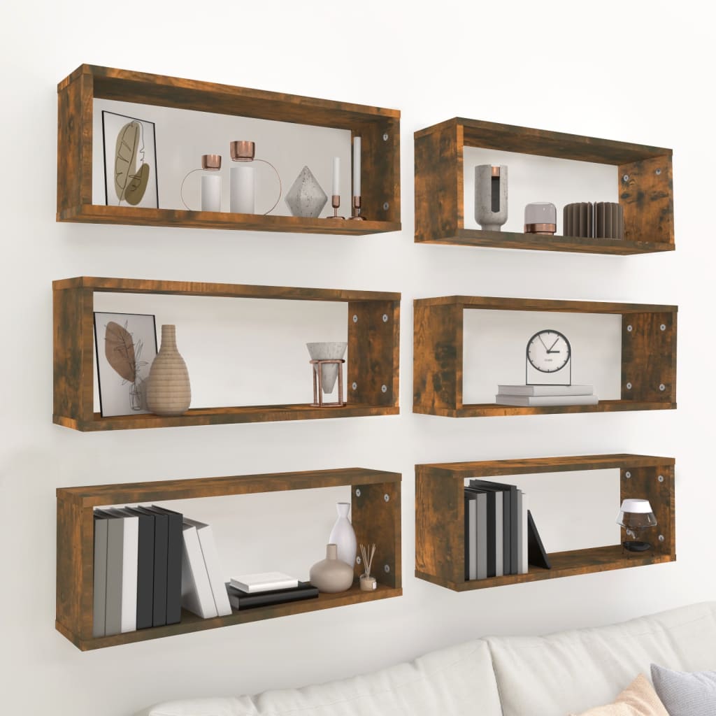 Cube Shelves 6 pcs. Smoked Oak 60x Wood - based material - Noventis Home