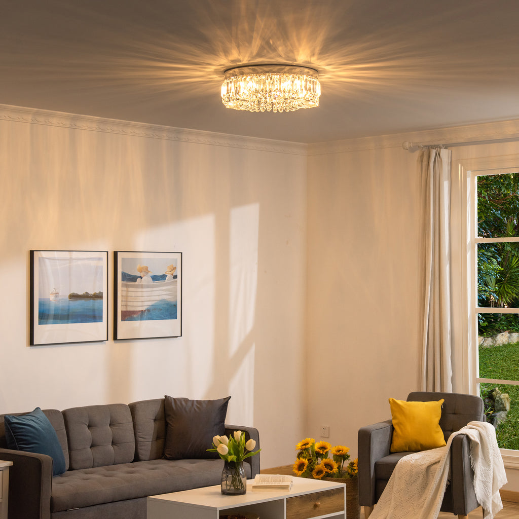 Crystal Ceiling Light Modern Chandeliers Stainless Steel Pendant Lights With Crystal Decorations For Living Room Bedroom Dining Room Hall Silver - Noventis Home