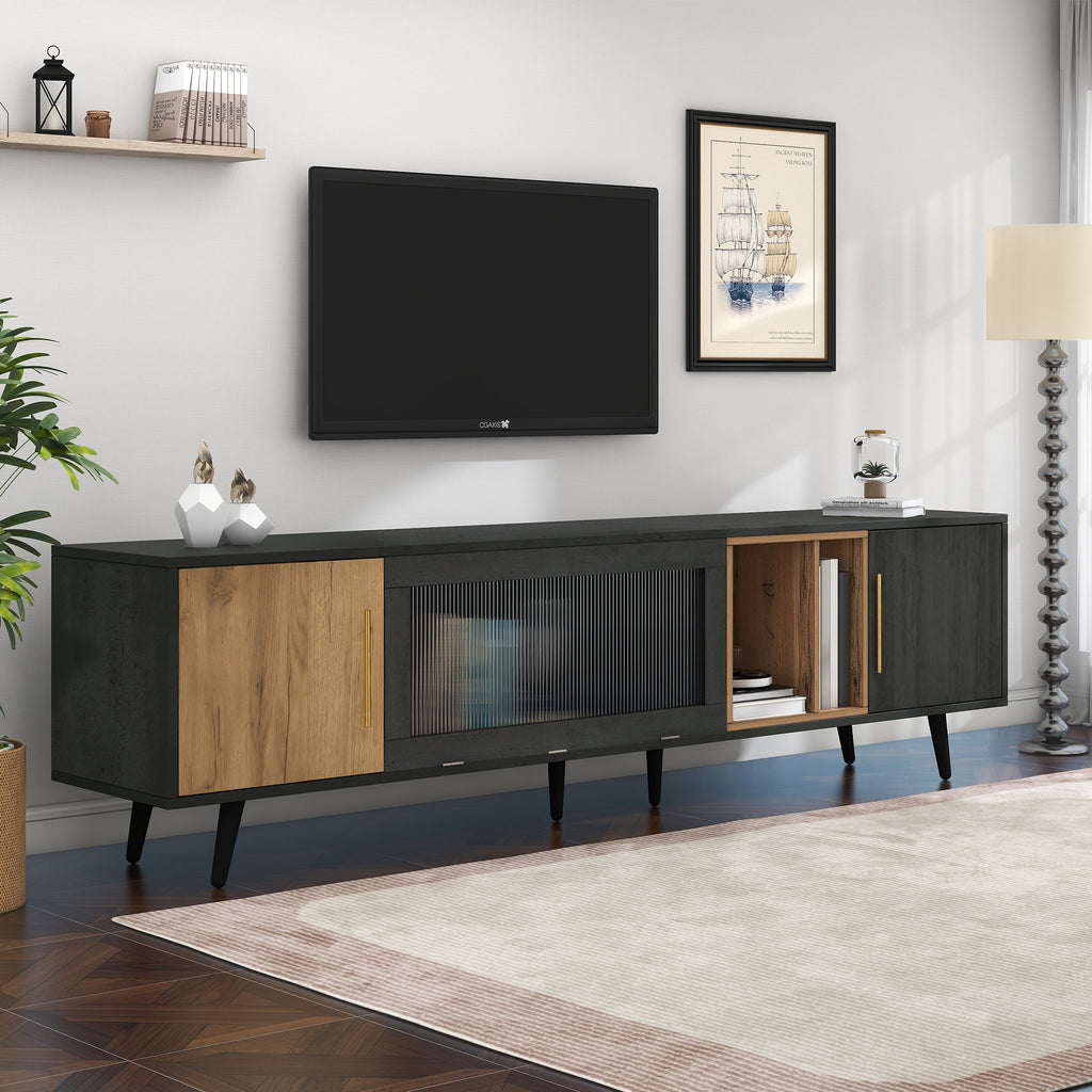 TV Stand, TV Cabient With Pull - down Glass Doors, TV Cabinet Storage Sideboard, TV Entertainment Center, For Livingroom Bedroom, TV Console, TV Unit, Dark Wood, For 90 Inch TV - Noventis Home