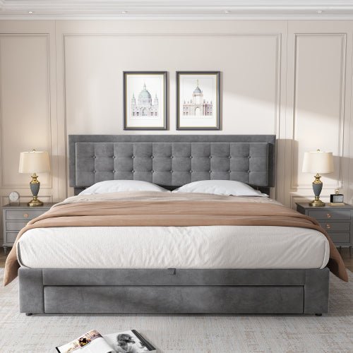 Gestoffeerd Super Kingsize Bed 180x200 cm, Fluweel, Grote Opbergruimte, Met Lattenbodem en Hoofdeinde, Zonder Matras, Grijs - Noventis Home