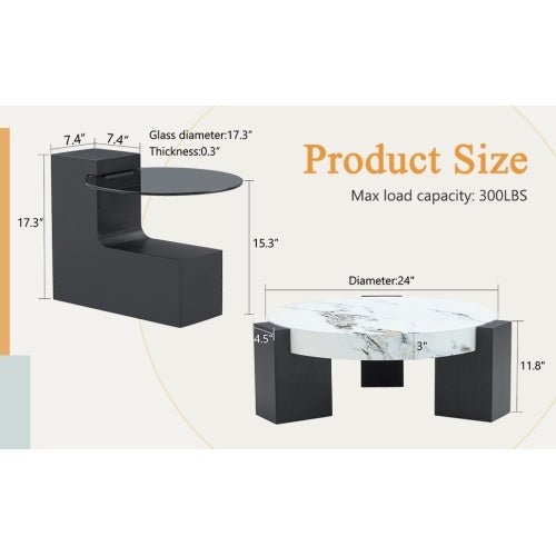 Modern Simple Double - Layer Round Coffee Table - Transparent Gray Glass Top With Black MDF L - Shaped Legs.The Detachable Design Can Make The Use Of Space More Flexible - Noventis Home