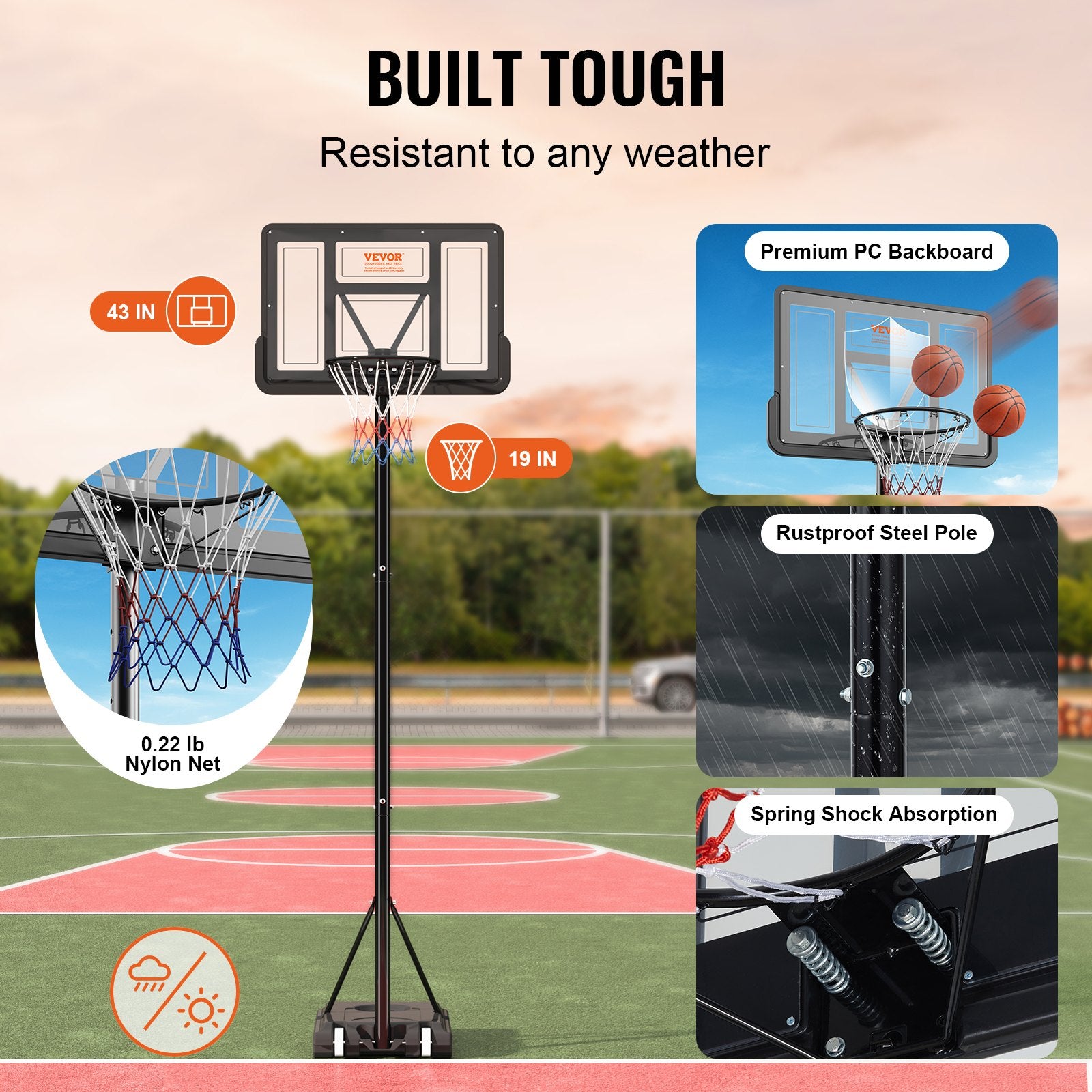 Basketbalpaal Verstelbaar 120 - 305cm, Draagbaar met Wielen en Vulbare Basis, voor Buiten en Binnen - Noventis Home