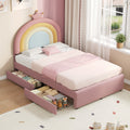Eenpersoons Gestoffeerd Bed met Verstelbaar Regenboog Kroon Hoofdeinde, Zacht Fluwelen Bedframe met Opbergladen, Geen Bedbodem Nodig, Geen Matras - Noventis Home