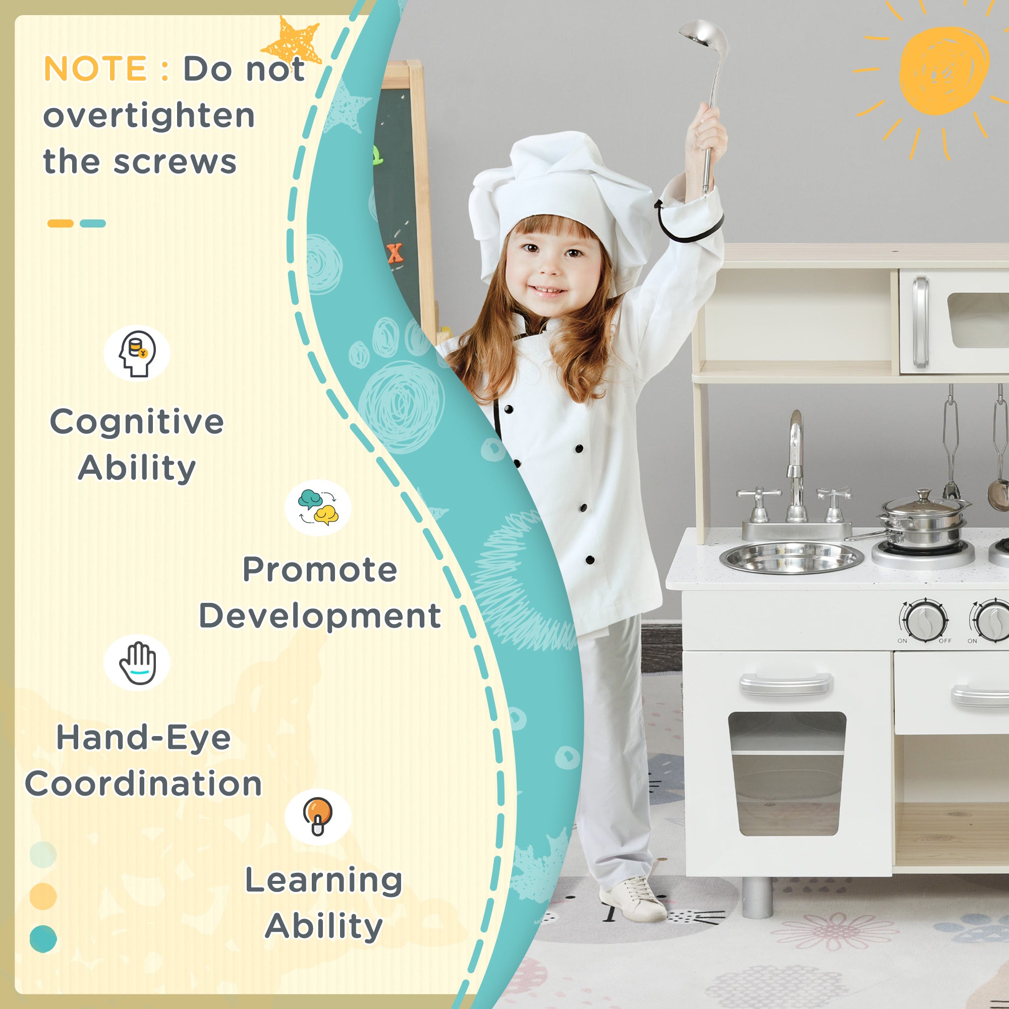 Kids Wooden Pretend Play Toy Kitchen Cooking Set Role Play Phone For Boys Girls White - Noventis Home