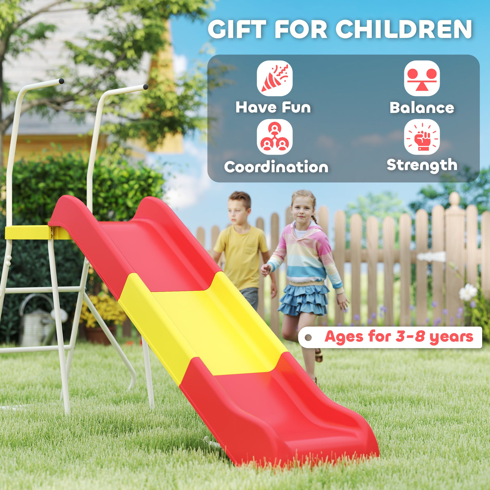 6ft Slide for Kids, Metal Freestanding Playground Equipment with Climbing Ladder, for Backyard, Outdoor, Indoor, Red - Noventis Home