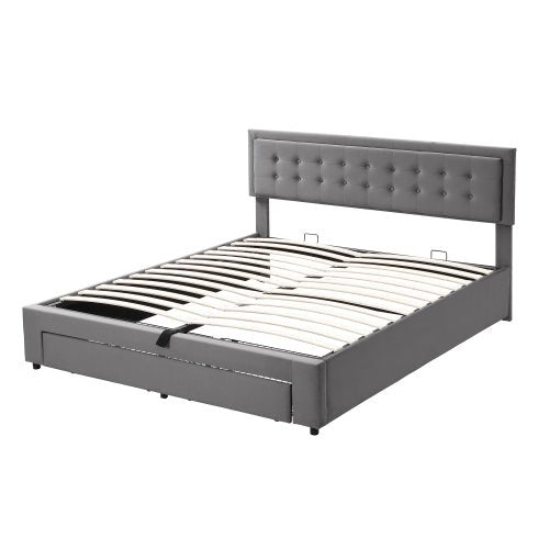 Gestoffeerd Super Kingsize Bed 180x200 cm, Fluweel, Grote Opbergruimte, Met Lattenbodem en Hoofdeinde, Zonder Matras, Grijs - Noventis Home