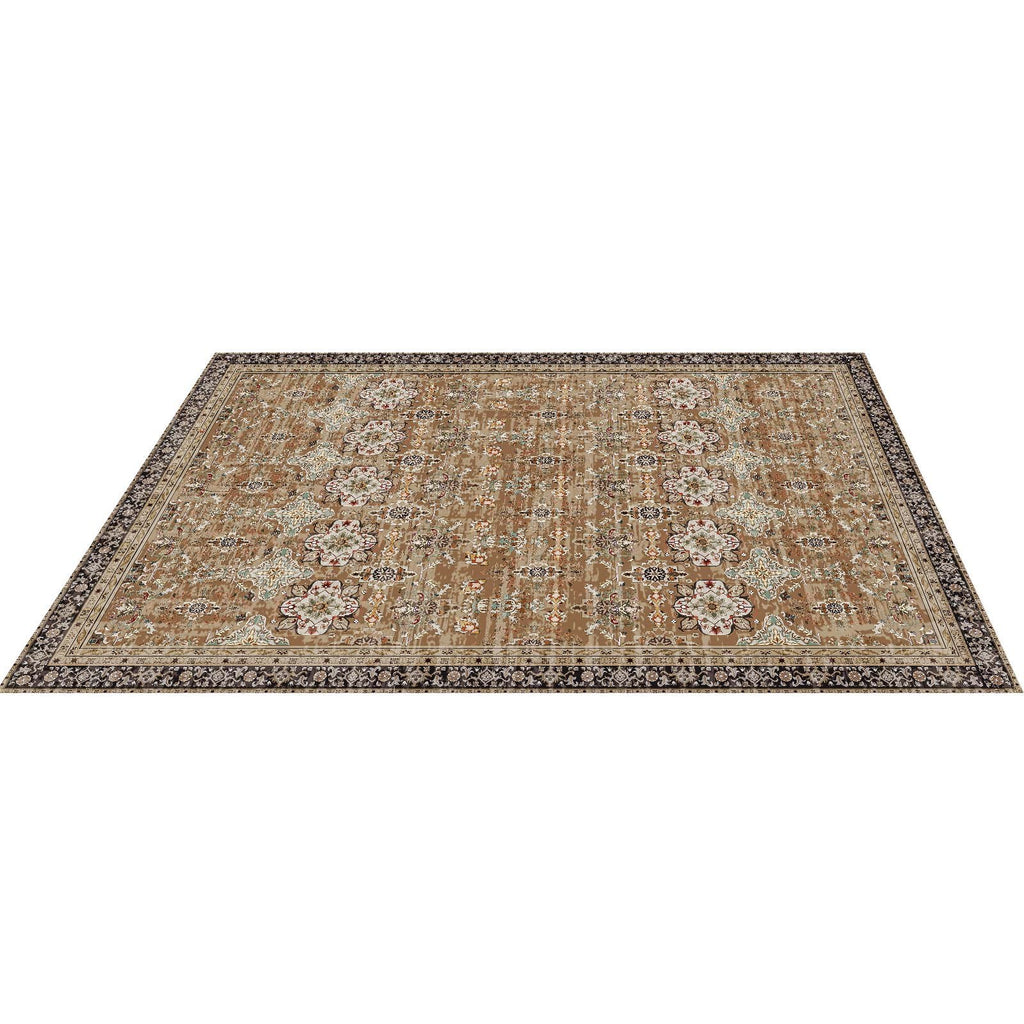 Area Rug, 7.5 X 9.5 Ft Large Washable Rug, Non - Slip And Tear - Resistant Soft Carpet, Pet & Child Friendly Vintage Area Rugs, Indoor Mat For Bedroom, Living Room, Office, Entryway, Brown Green - Noventis Home