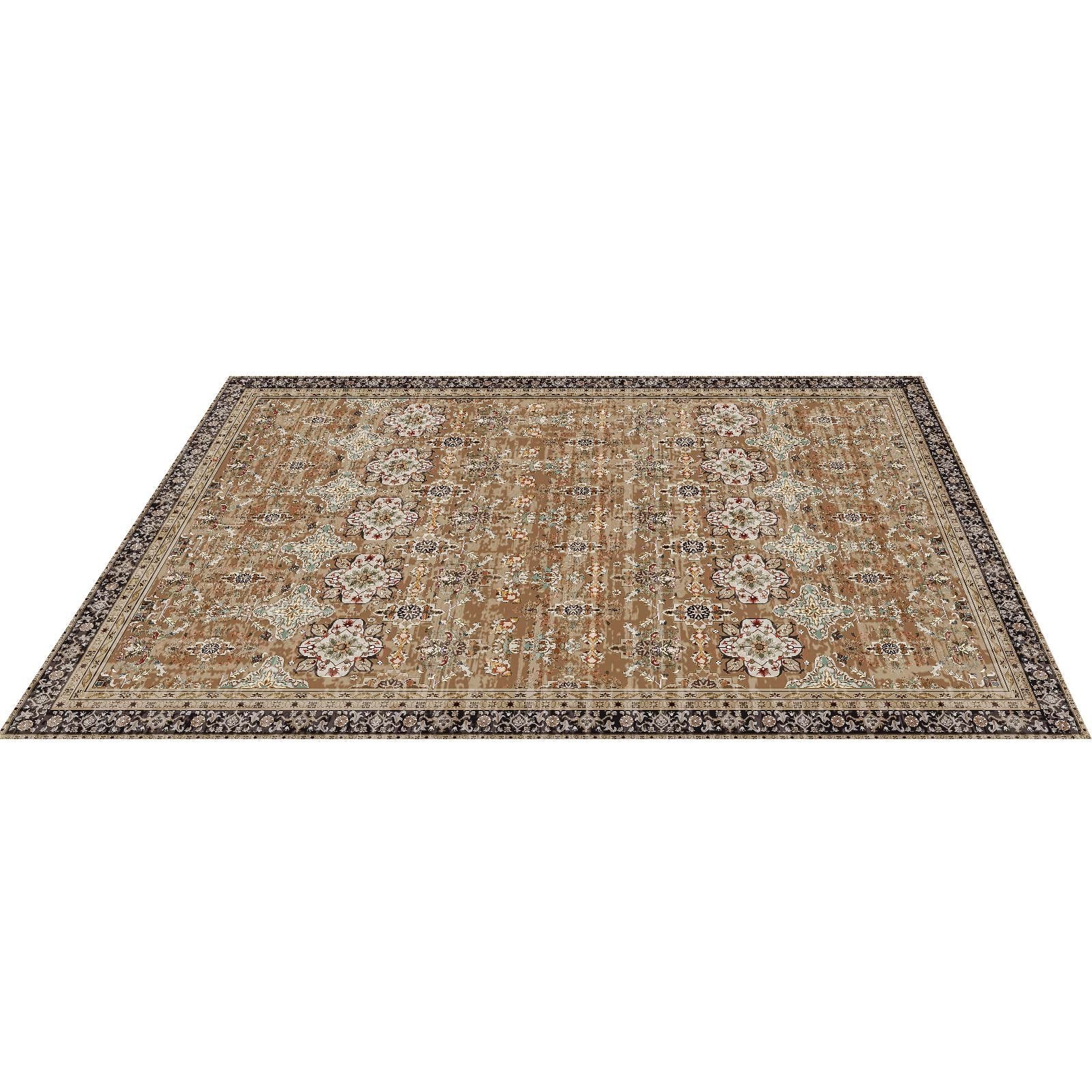 Area Rug, 7.5 X 9.5 Ft Large Washable Rug, Non - Slip And Tear - Resistant Soft Carpet, Pet & Child Friendly Vintage Area Rugs, Indoor Mat For Bedroom, Living Room, Office, Entryway, Brown Green - Noventis Home