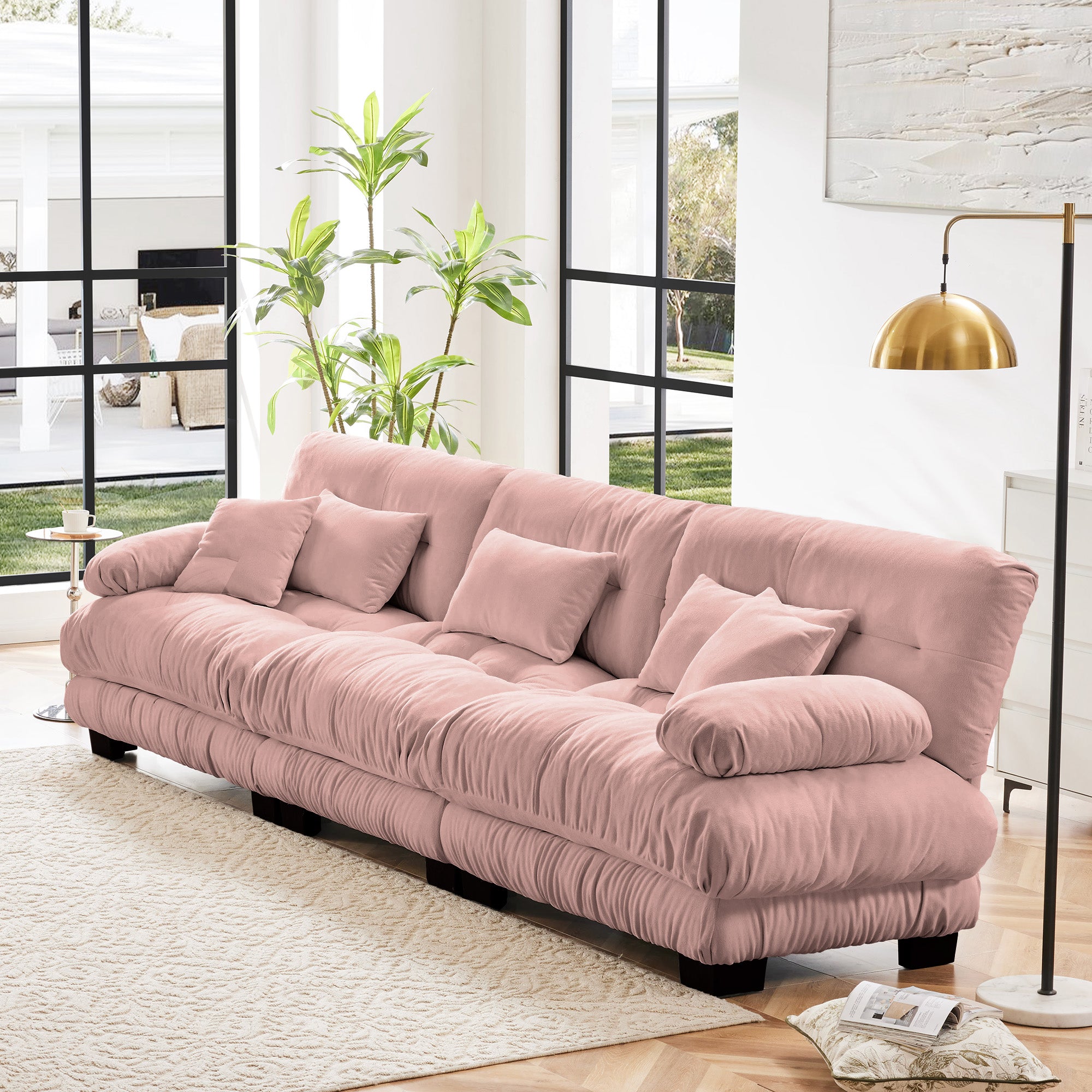3 - Seater Sectional Sofa Modular Deep Seat Sofa Couch , Chenille Sofa Soft Comfy Upholstered Furniture For Living Room, Apartment, Studio, Office,Chenille Pink - Noventis Home