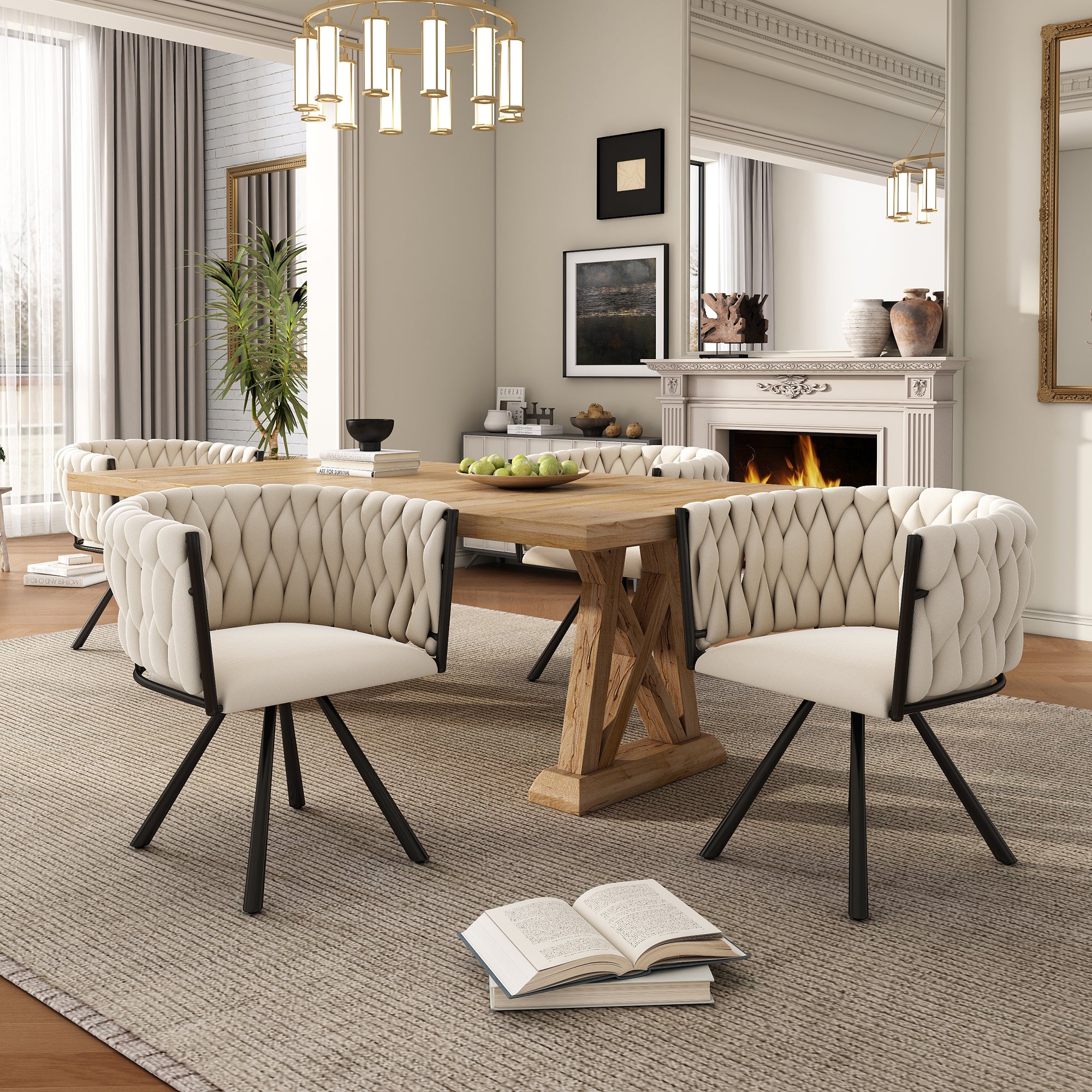 Velvet Dining Chair, Single Light Luxury Living Room Bedroom Swivel Chair, Leisure Swivel Chair With Four Metal Support Legs, Beige - Noventis Home