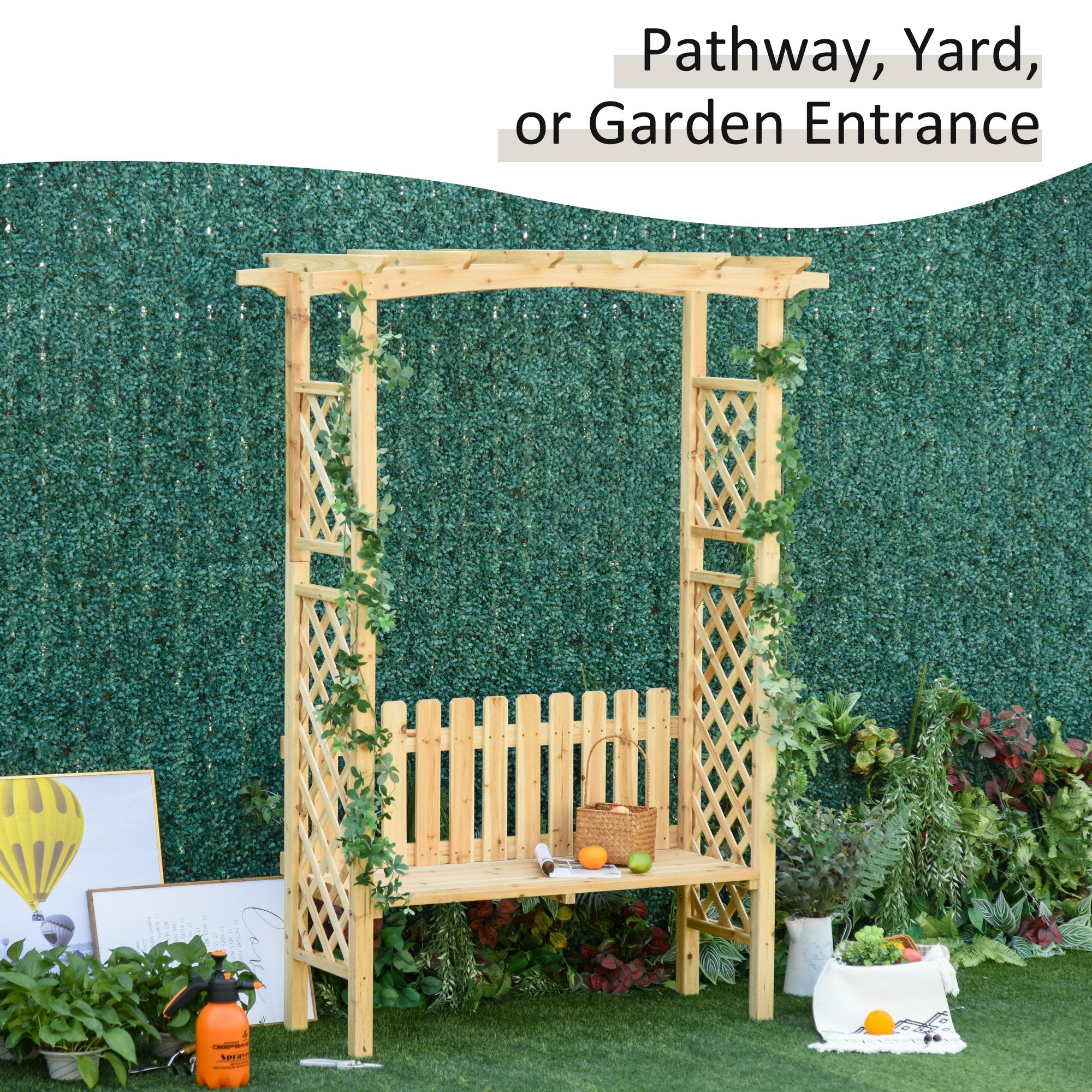 Tuinbank met Boogpergola, Natuurlijk Dennenhout met Beschermend Vernis, 2 - persoons, Ergonomisch Design - Noventis Home