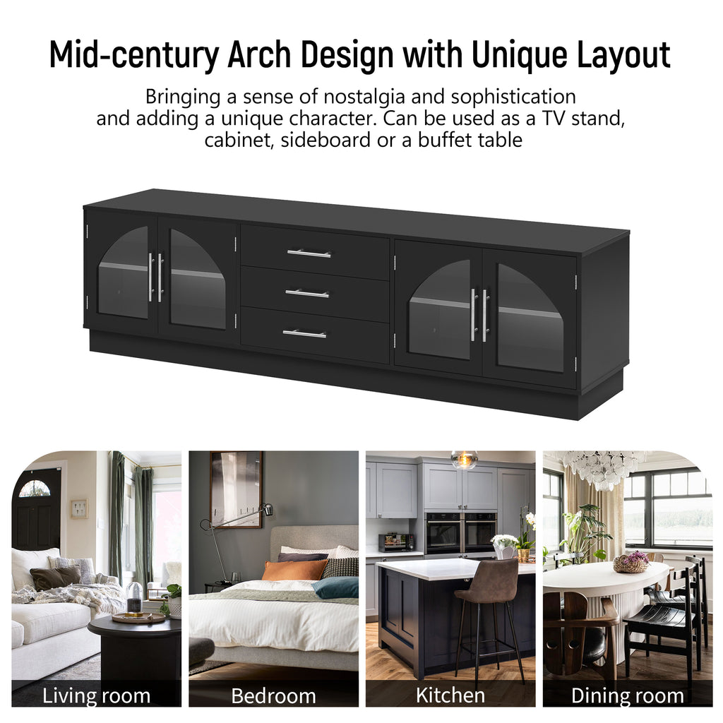 VIBE HAUS 68.9' Modern Minimalist TV Stand For TVs Up To 75 Inches, Entertainment Center Media Console Cabinet With Adjustable Shelves For Living Room - Noventis Home