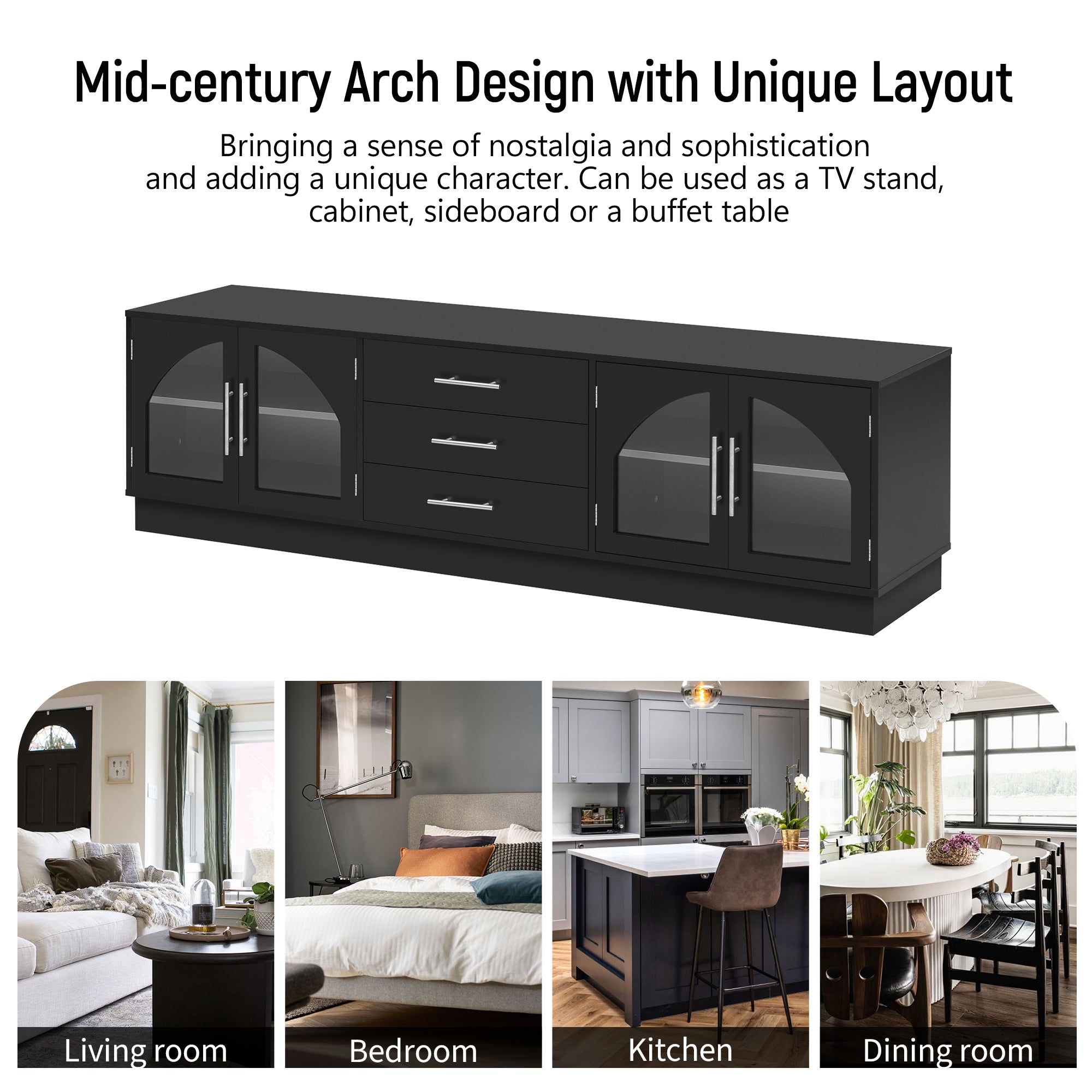 VIBE HAUS 68.9' Modern Minimalist TV Stand For TVs Up To 75 Inches, Entertainment Center Media Console Cabinet With Adjustable Shelves For Living Room - Noventis Home