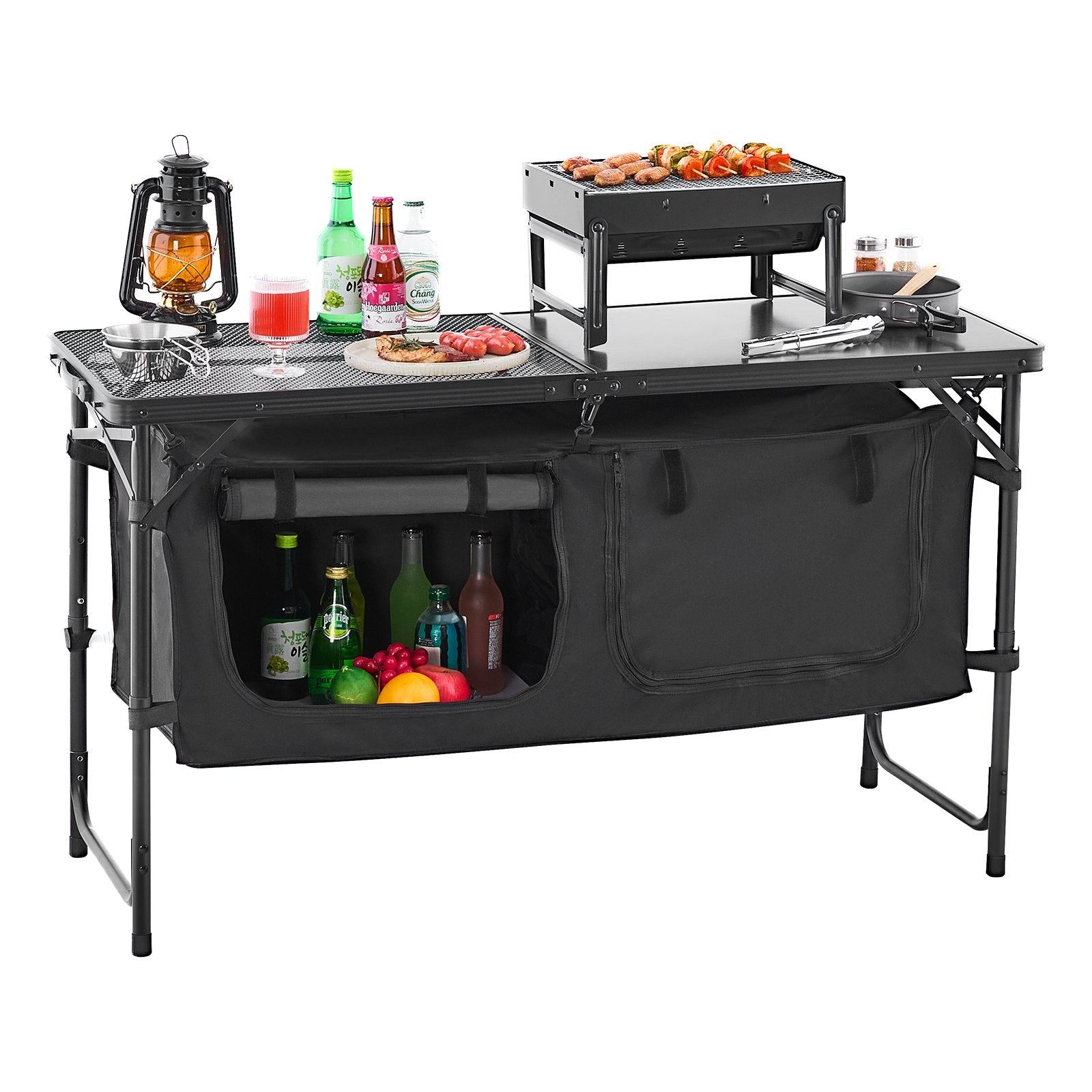 Camping Kitchen Table Folding Portable Outdoor Cook Station 3 Adjustable Height - Noventis Home