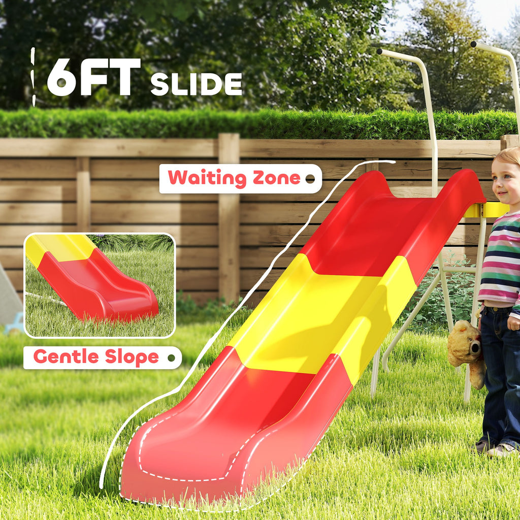 6ft Slide for Kids, Metal Freestanding Playground Equipment with Climbing Ladder, for Backyard, Outdoor, Indoor, Red - Noventis Home