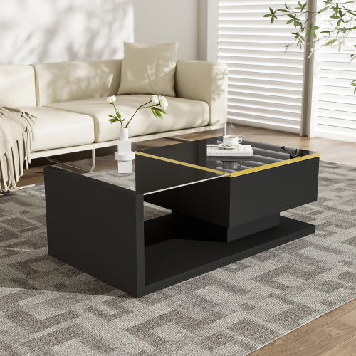 Salontafel 90 cm, Hoogglans Wit, met Glas en LED-verlichting
