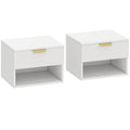 Zwevende Nachtkastjes Set van 2, Wandgemonteerd met Geribbelde Lade en Open Plank voor Slaapkamer, Wit - Noventis Home