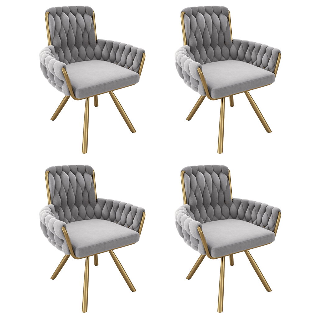 Set Of 4, Velvet Dining Chair, Armchair, Single Luxurious Living Room And Bedroom Swivel Chair, Leisure Swivel Chair With Four Metal Support Legs, Gray - Noventis Home