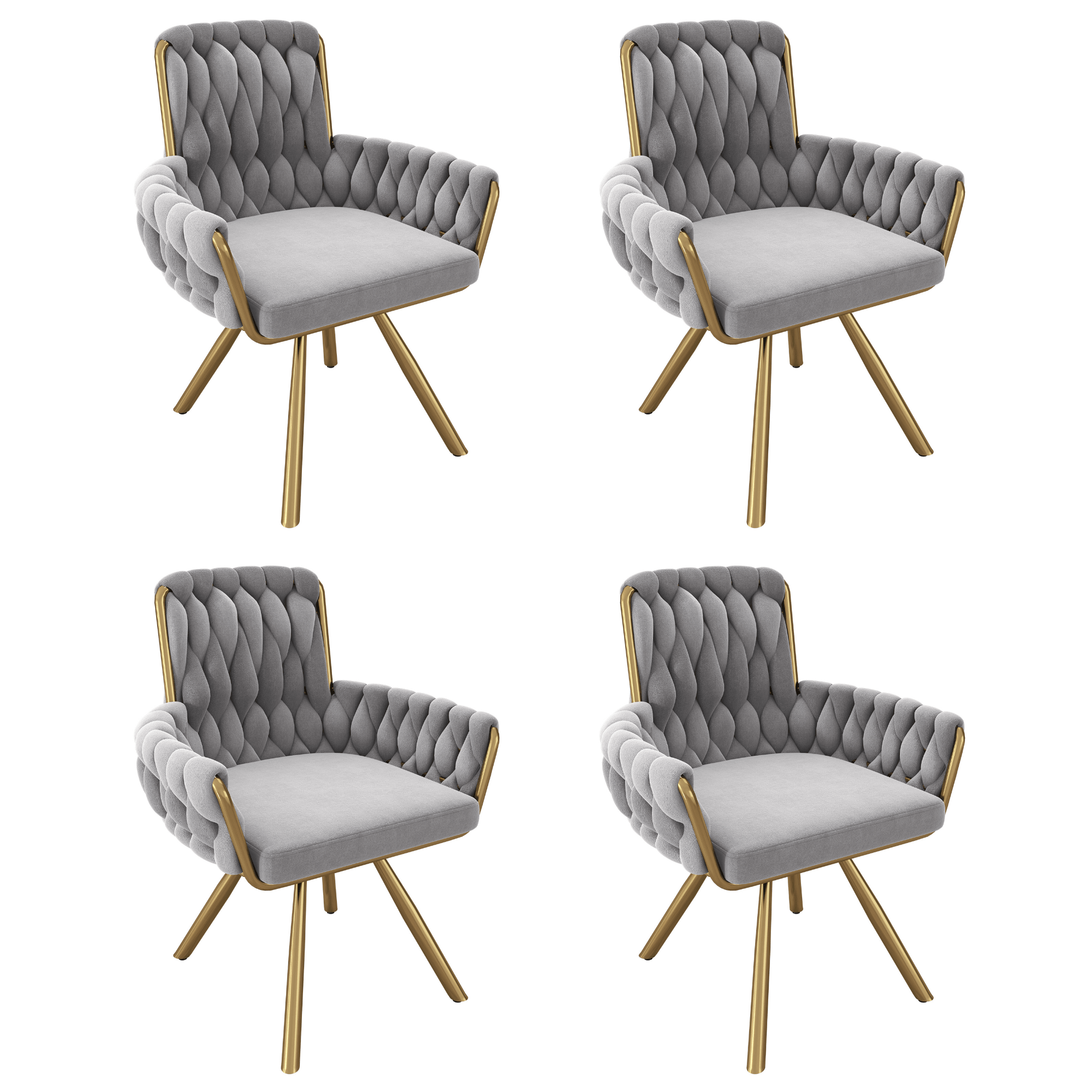 Set Of 4, Velvet Dining Chair, Armchair, Single Luxurious Living Room And Bedroom Swivel Chair, Leisure Swivel Chair With Four Metal Support Legs, Gray - Noventis Home