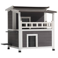 Insulated Cat House, 2 - Story Wooden Cat Shelter, Foam Insulation, Feral Kitty Shelter With Balcony, Waterproof Cats Condos For Indoor & Outdoor 1 - 3 Cats In Winter 33 X 29.5 X 32 In - Noventis Home