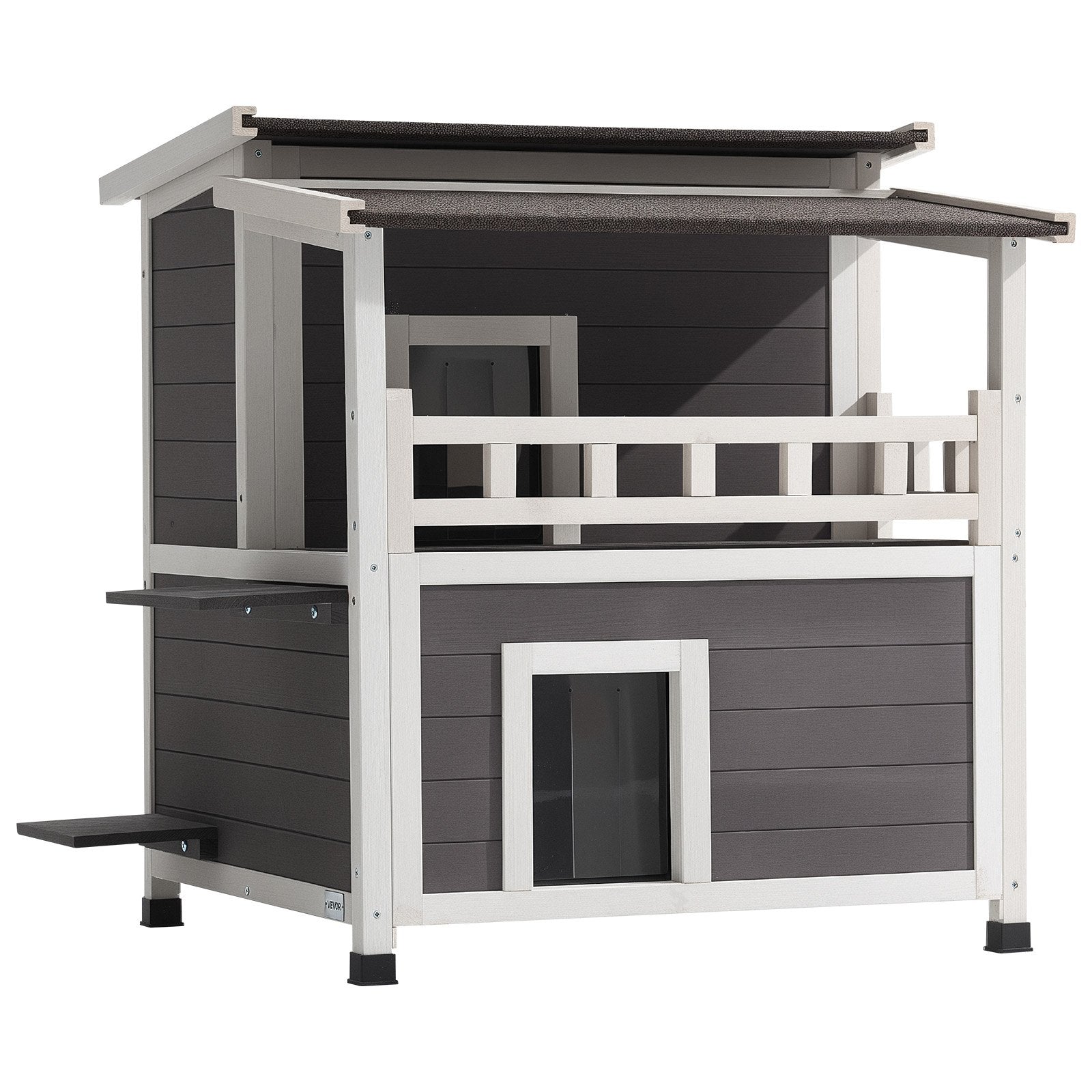 Insulated Cat House, 2 - Story Wooden Cat Shelter, Foam Insulation, Feral Kitty Shelter With Balcony, Waterproof Cats Condos For Indoor & Outdoor 1 - 3 Cats In Winter 33 X 29.5 X 32 In - Noventis Home