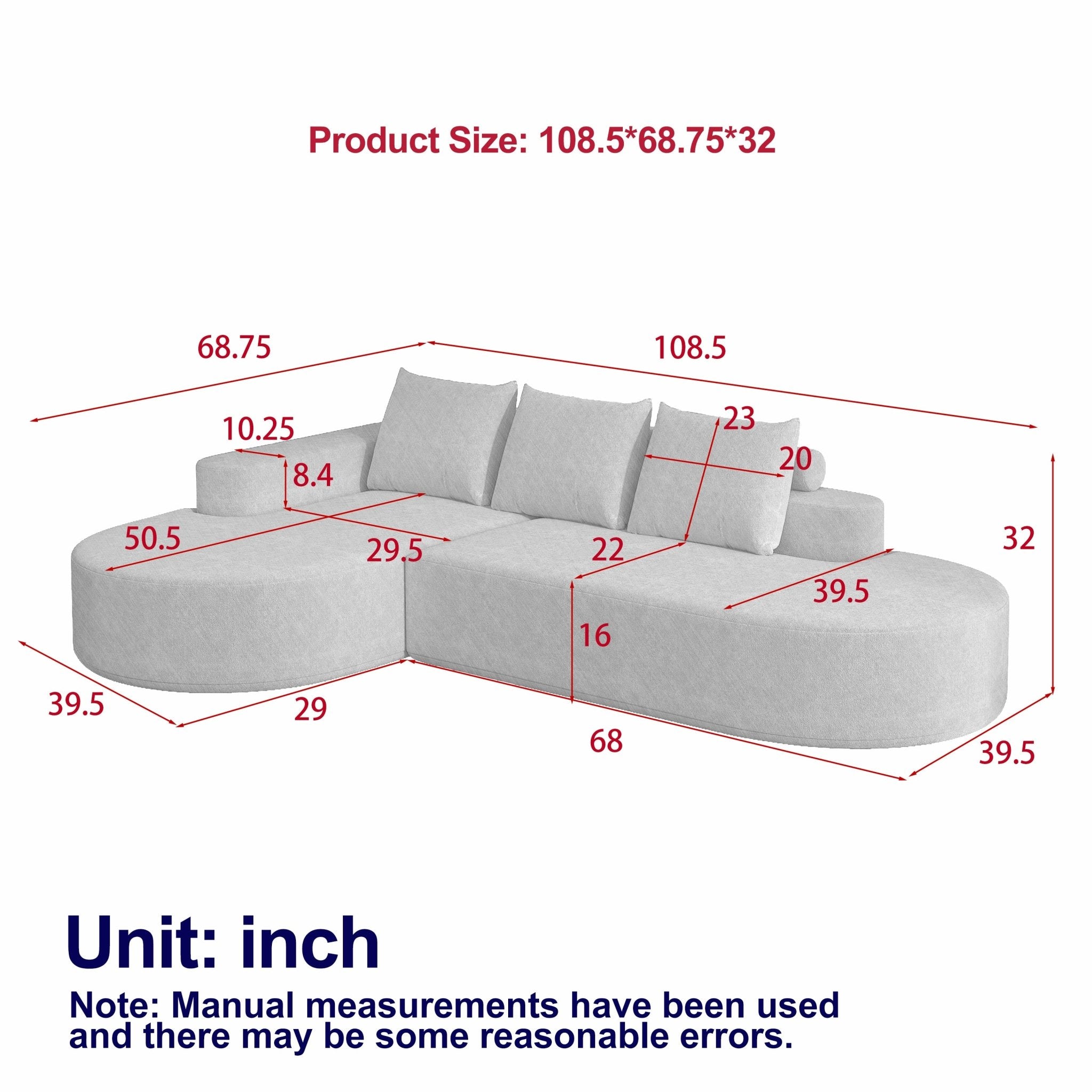 Modern Curved Sofa ,Chenille Upholstered Sectional Sofa Couch Set,Modular 108.5 L Shaped Sectional Living Room Sofa Set With 3 Pillows,Free Combination Sofa Couch For Living Room,Bedroom - Noventis Home