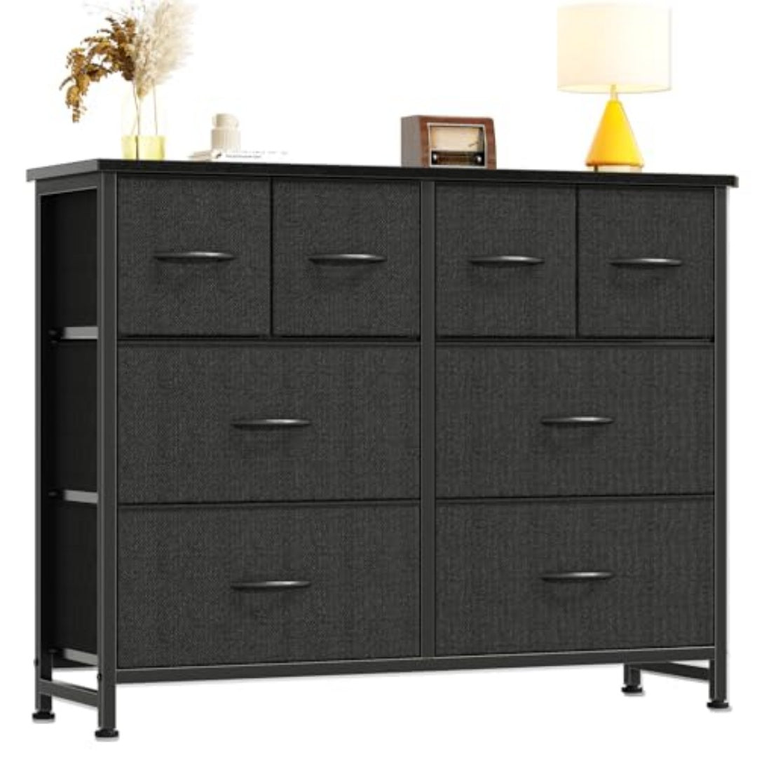 Ruim Opbergrek met 8 Stoffen Lades voor Garderobe, TV - Meubel met Houten Tafelblad en Frame - Noventis Home