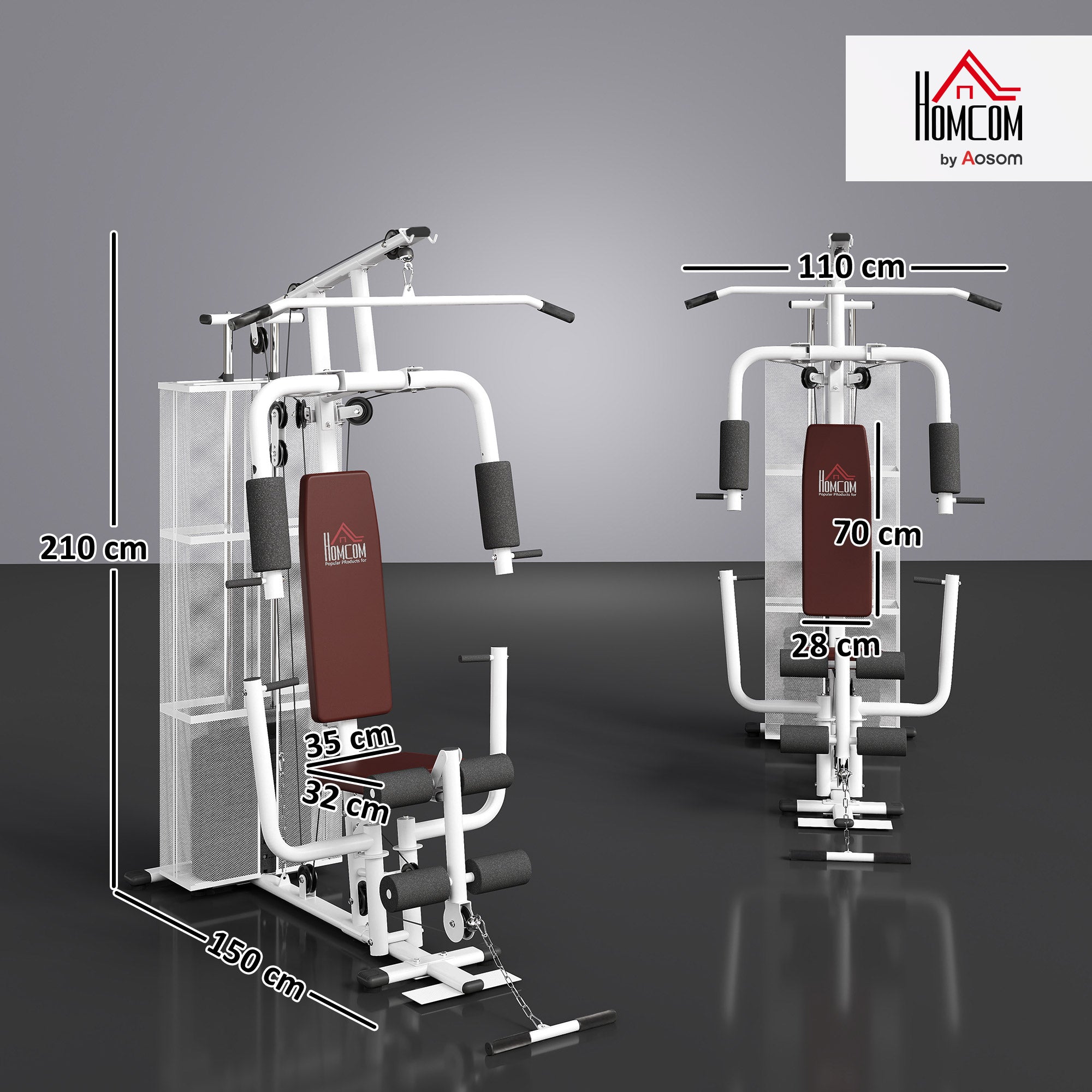 Multifunction Home Gym Weight Training Workout Station Fitness Strength Machine, White - Noventis Home