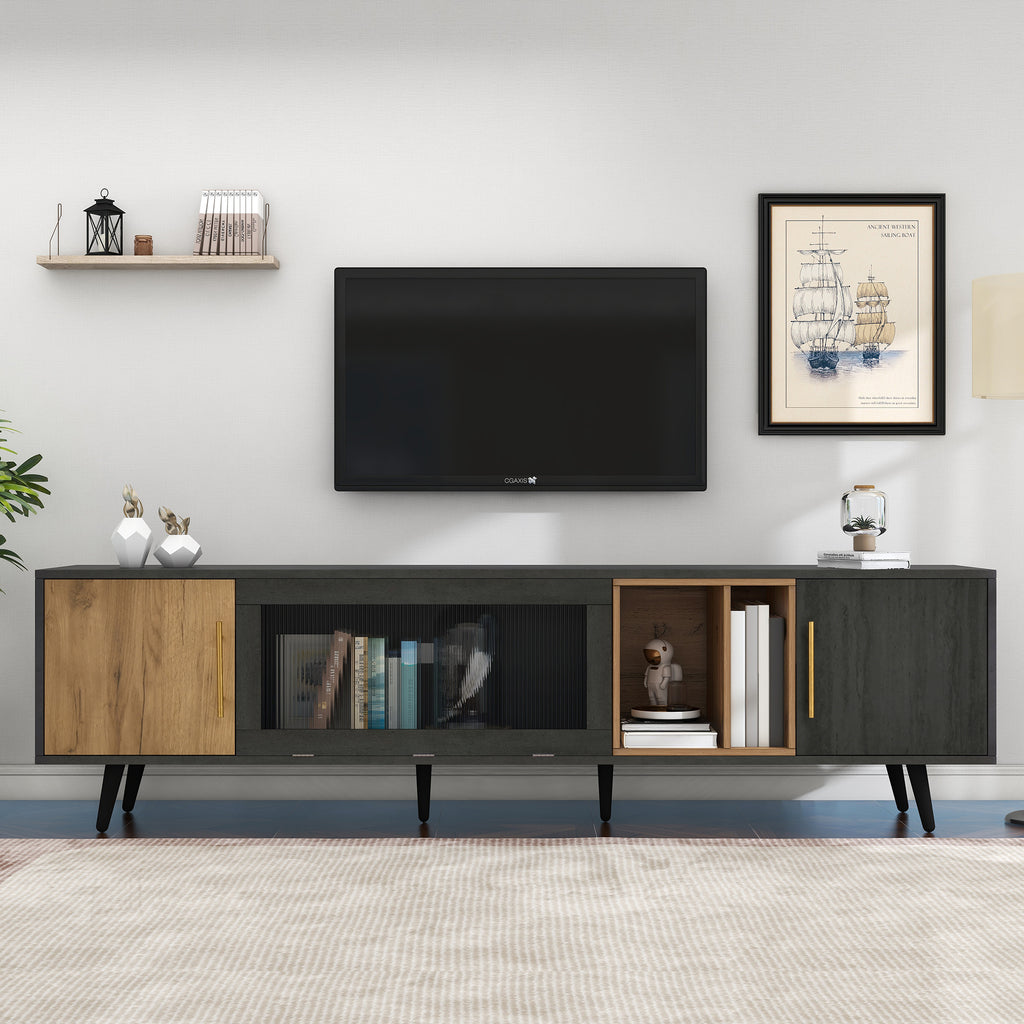 TV Stand, TV Cabient With Pull - down Glass Doors, TV Cabinet Storage Sideboard, TV Entertainment Center, For Livingroom Bedroom, TV Console, TV Unit, Dark Wood, For 90 Inch TV - Noventis Home