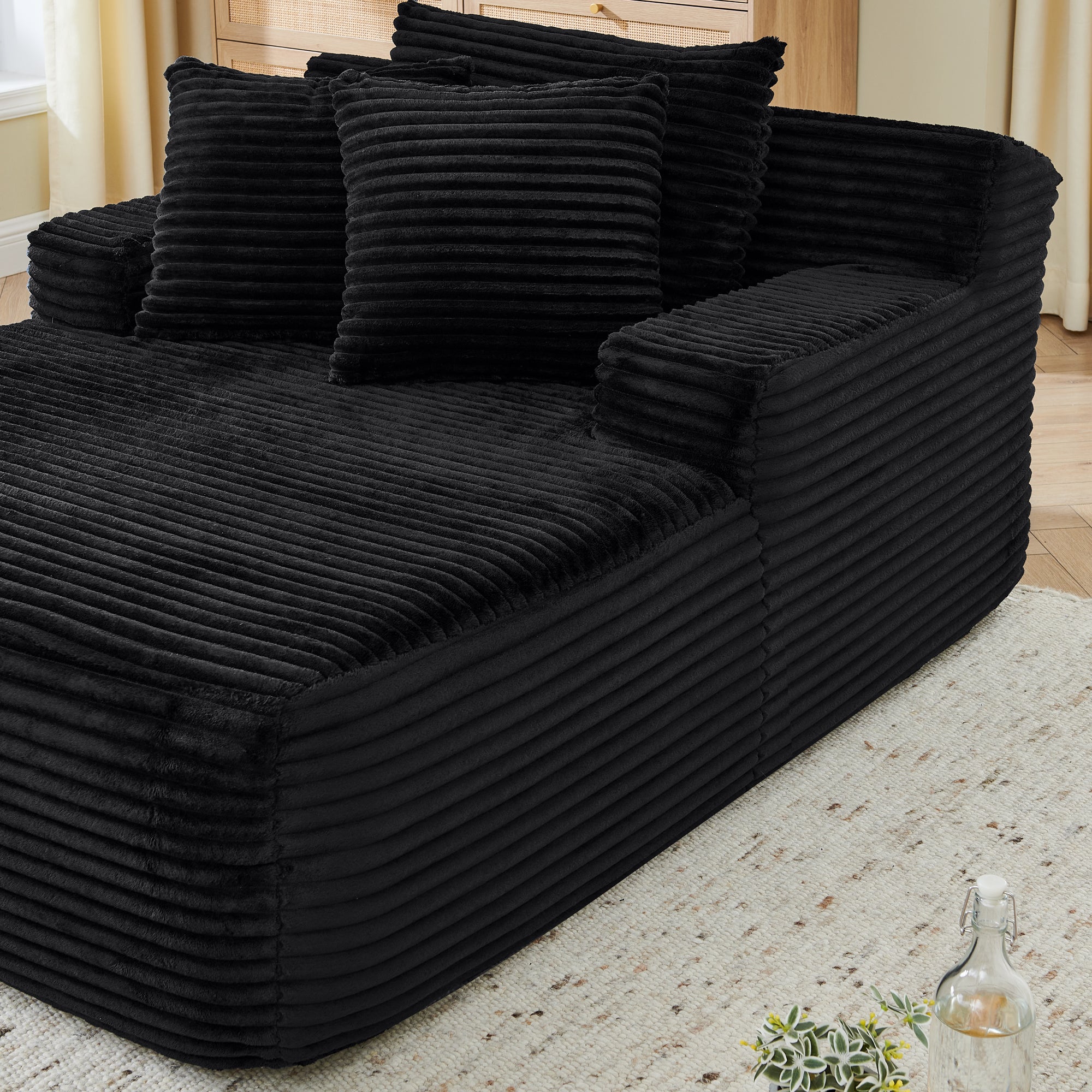 Eenpersoons Luie Schuim Loungestoel, Geen Montage Vereist, Fluweel, Modern, voor Woonkamer en Slaapkamer, Zwart - Noventis Home