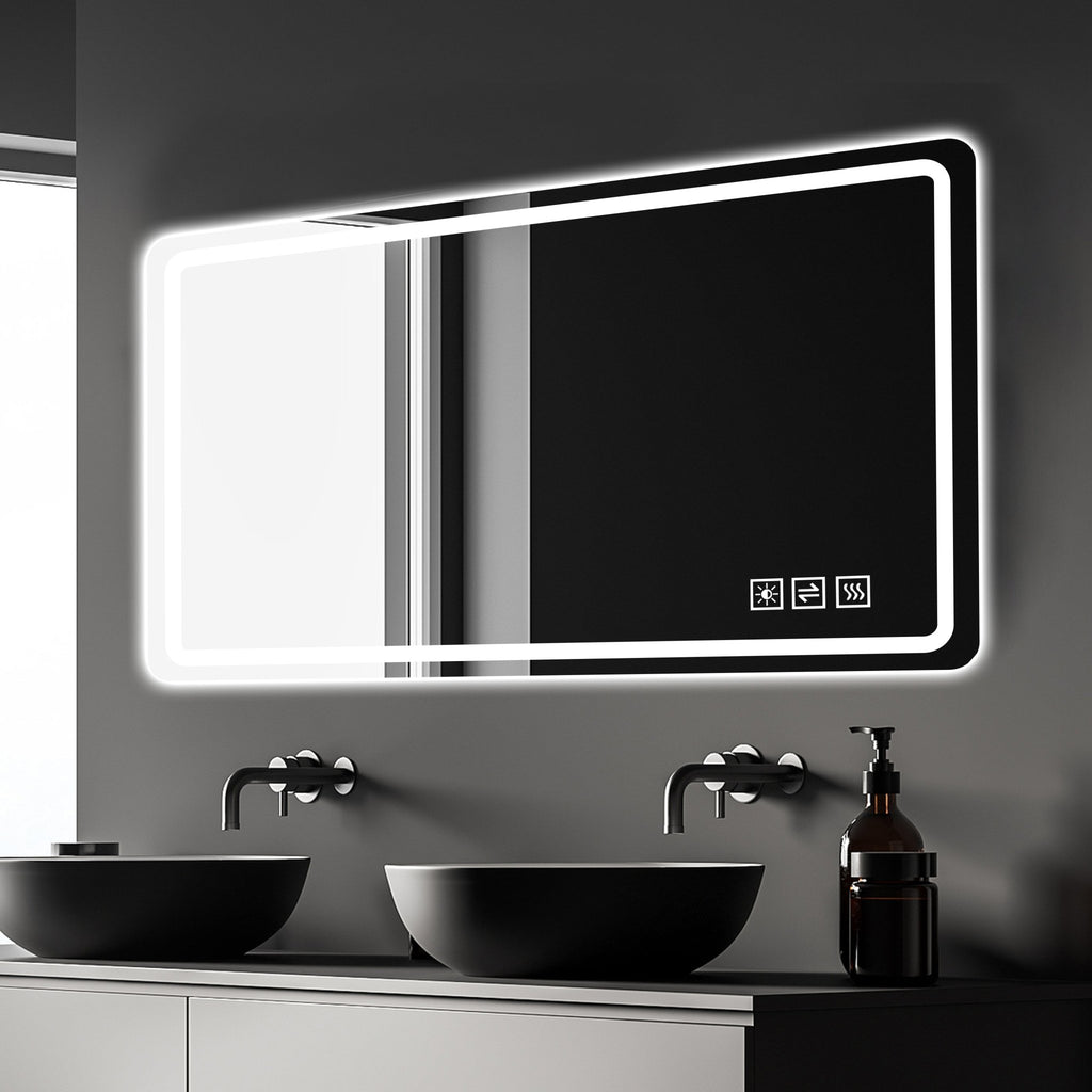 60X28 Inch LED Bathroom Mirror Vanity Mirrors With Front Lights Wall Mounted Anti - Fog Frameless Make Up Mirror With Light 5 Mm Silver Mirror Horizontal - Noventis Home