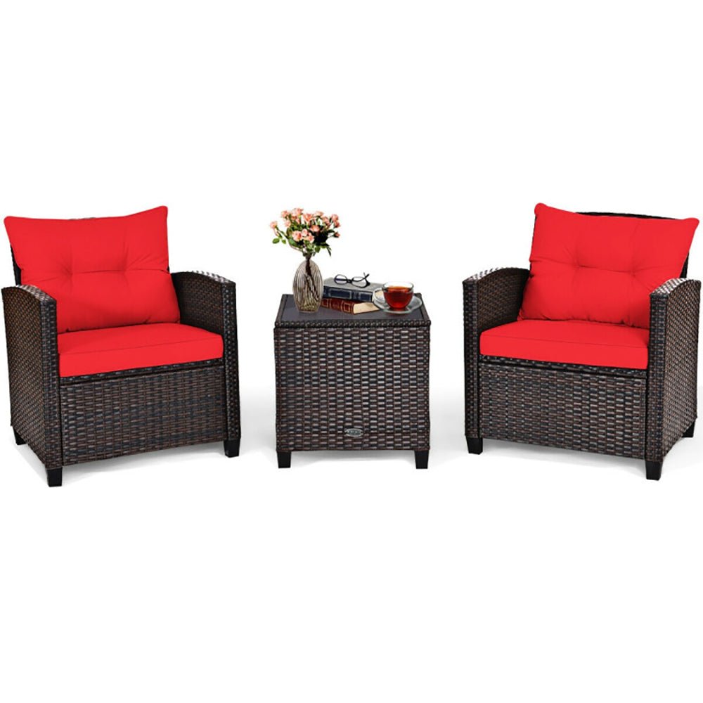 3 Pieces Rattan Patio Furniture Set With Washable Cushion - Noventis Home
