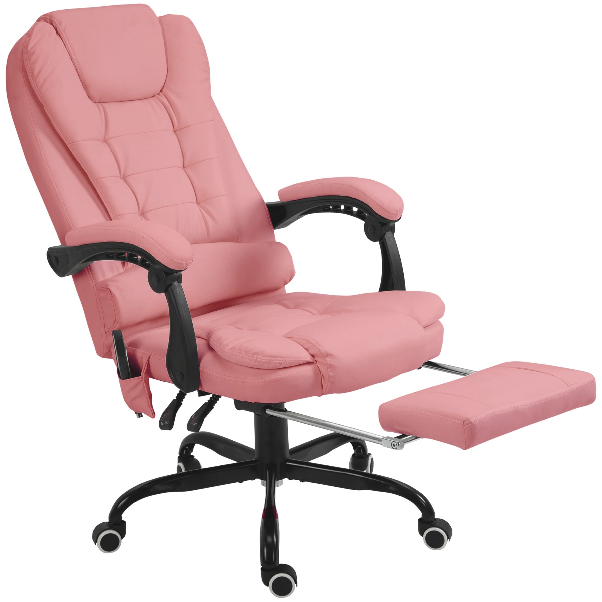 7 - Point Vibrating Massage Office Chair High Back Massaging Office Desk Chair with Lumbar Support, Footrest, Pink - Noventis Home